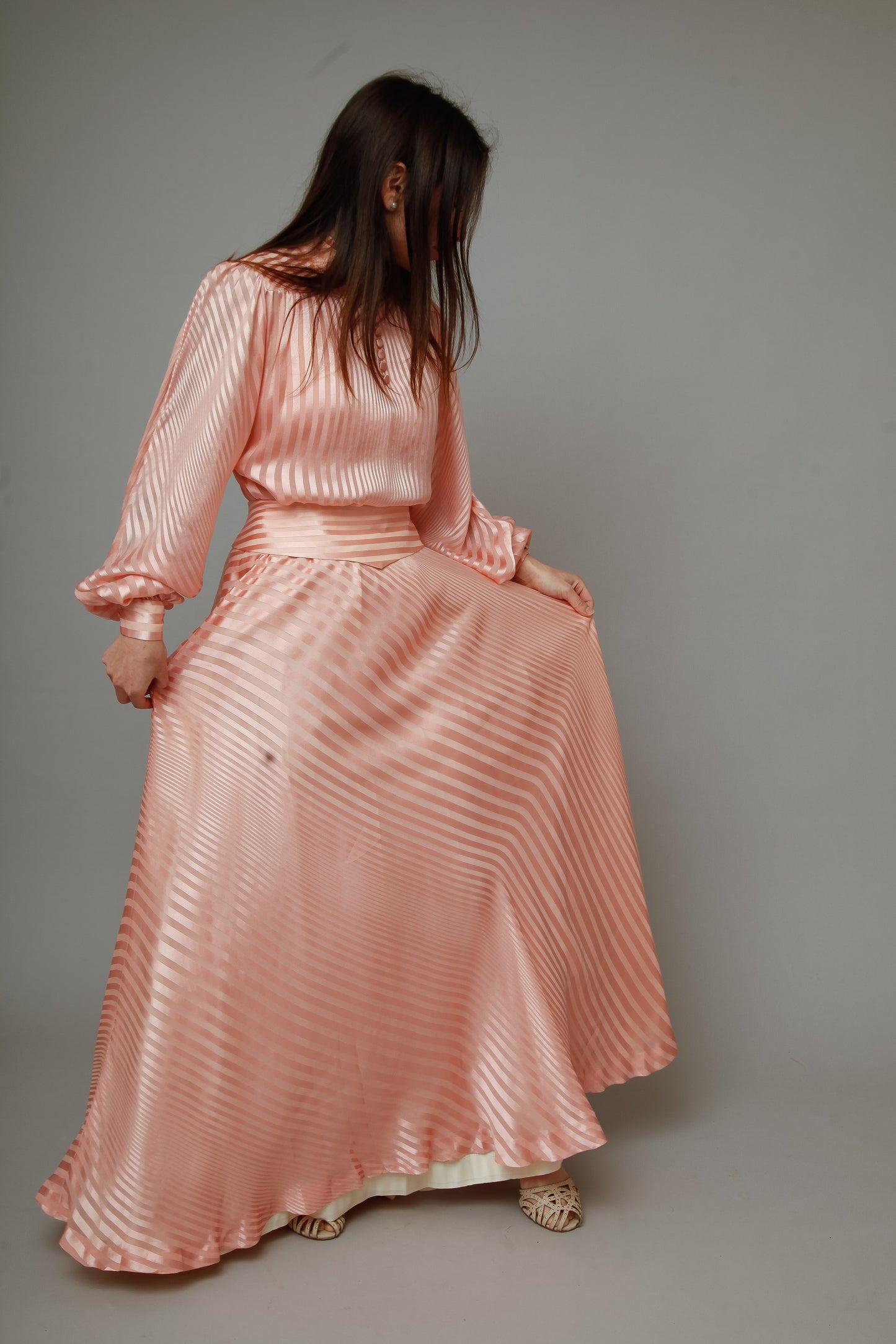 1970 Pink Striped Silk Ensemble