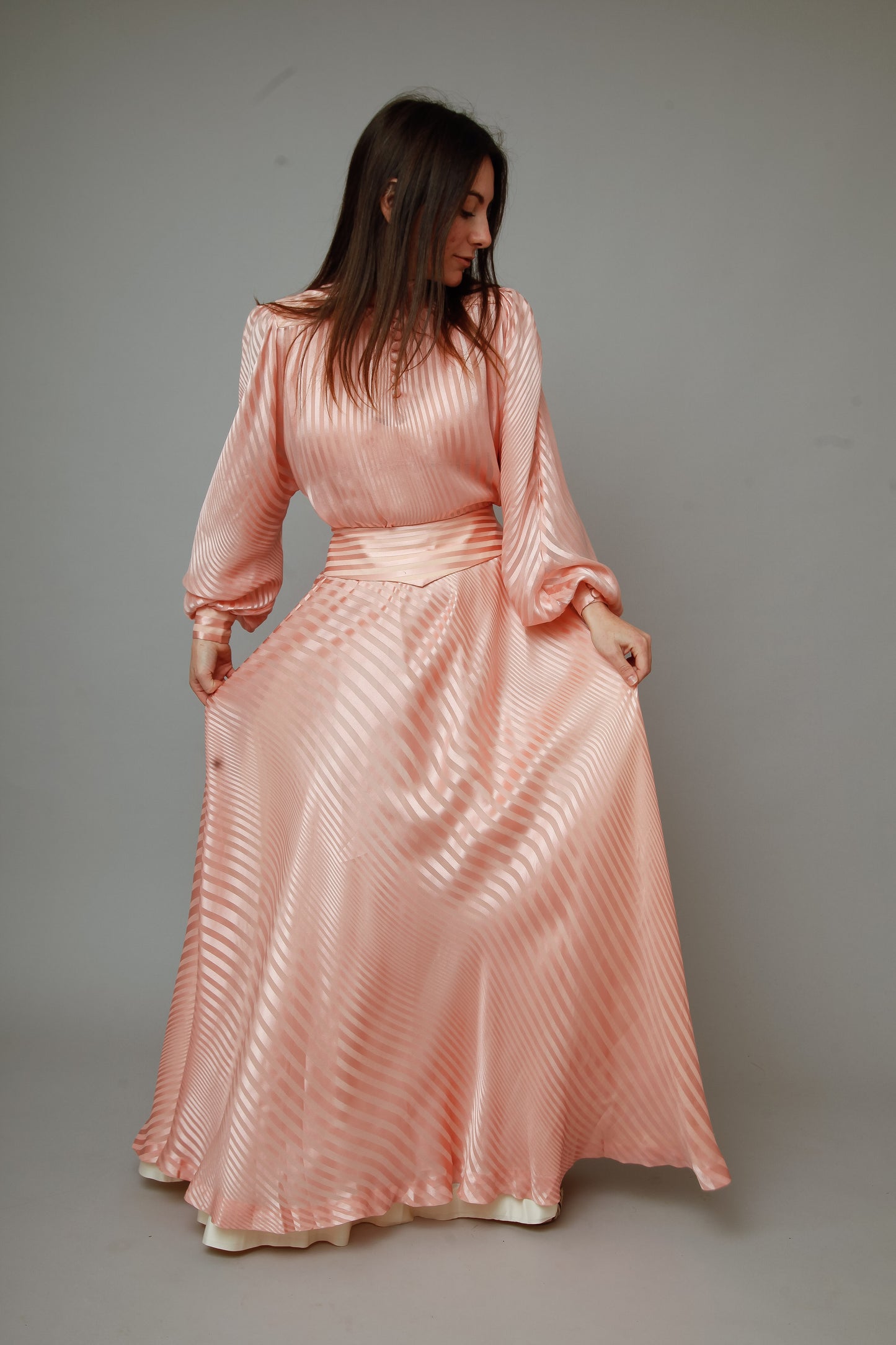 1970 Pink Striped Silk Ensemble