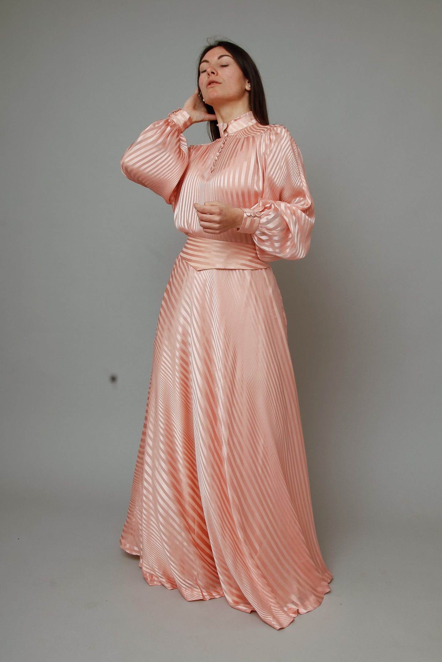 1970 Pink Striped Silk Ensemble