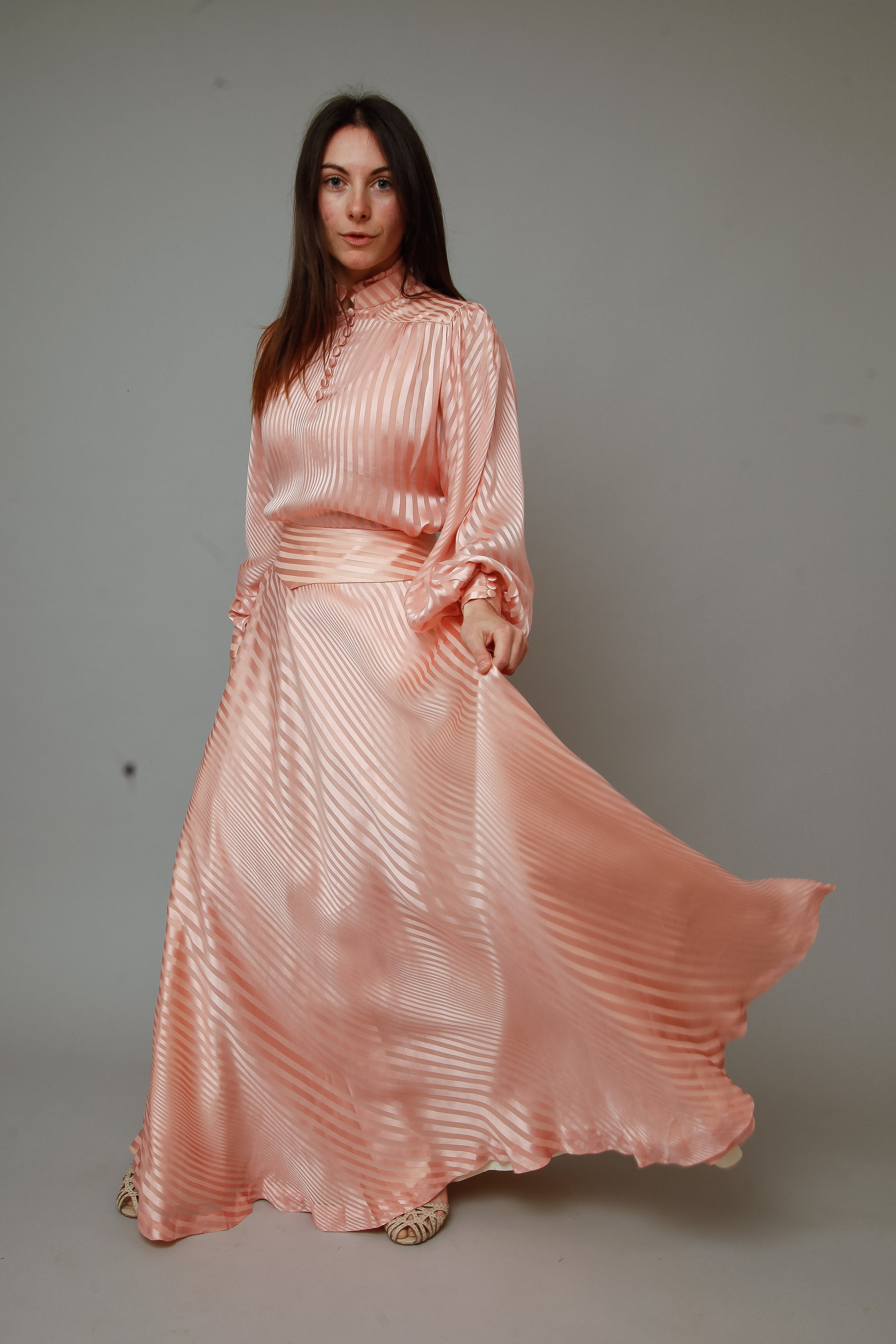 1970 Pink Striped Silk Ensemble