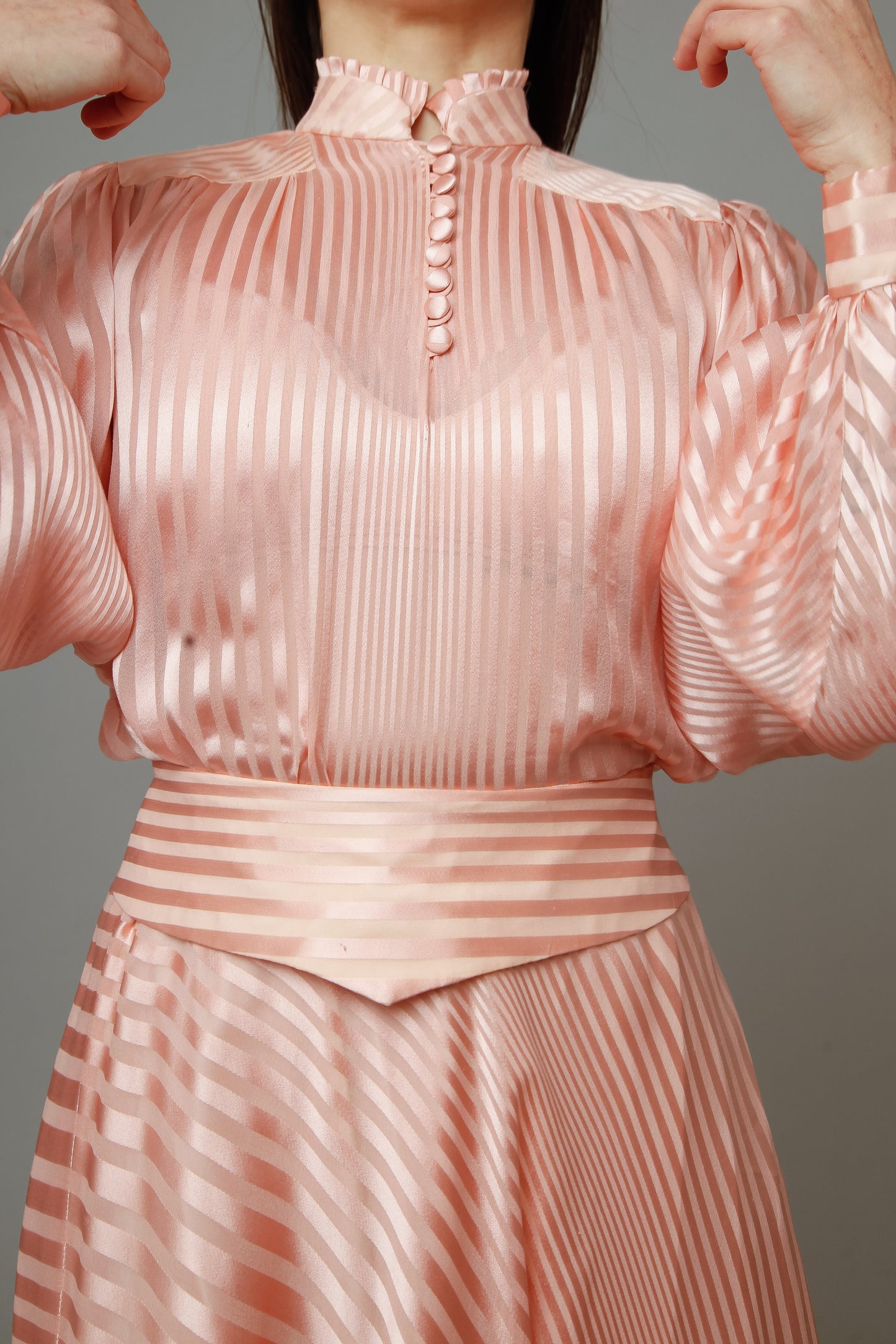 1970 Pink Striped Silk Ensemble