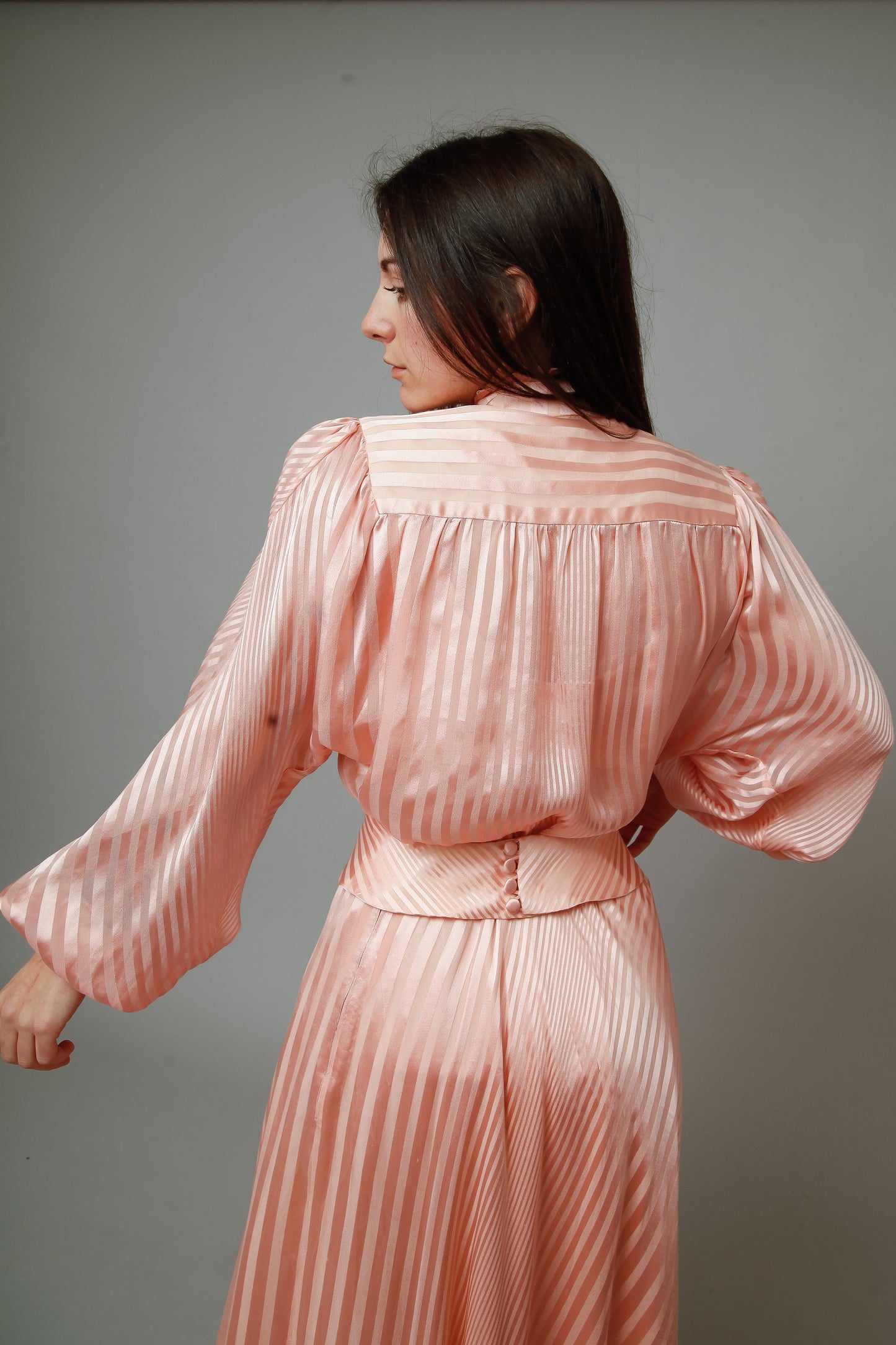 1970 Pink Striped Silk Ensemble