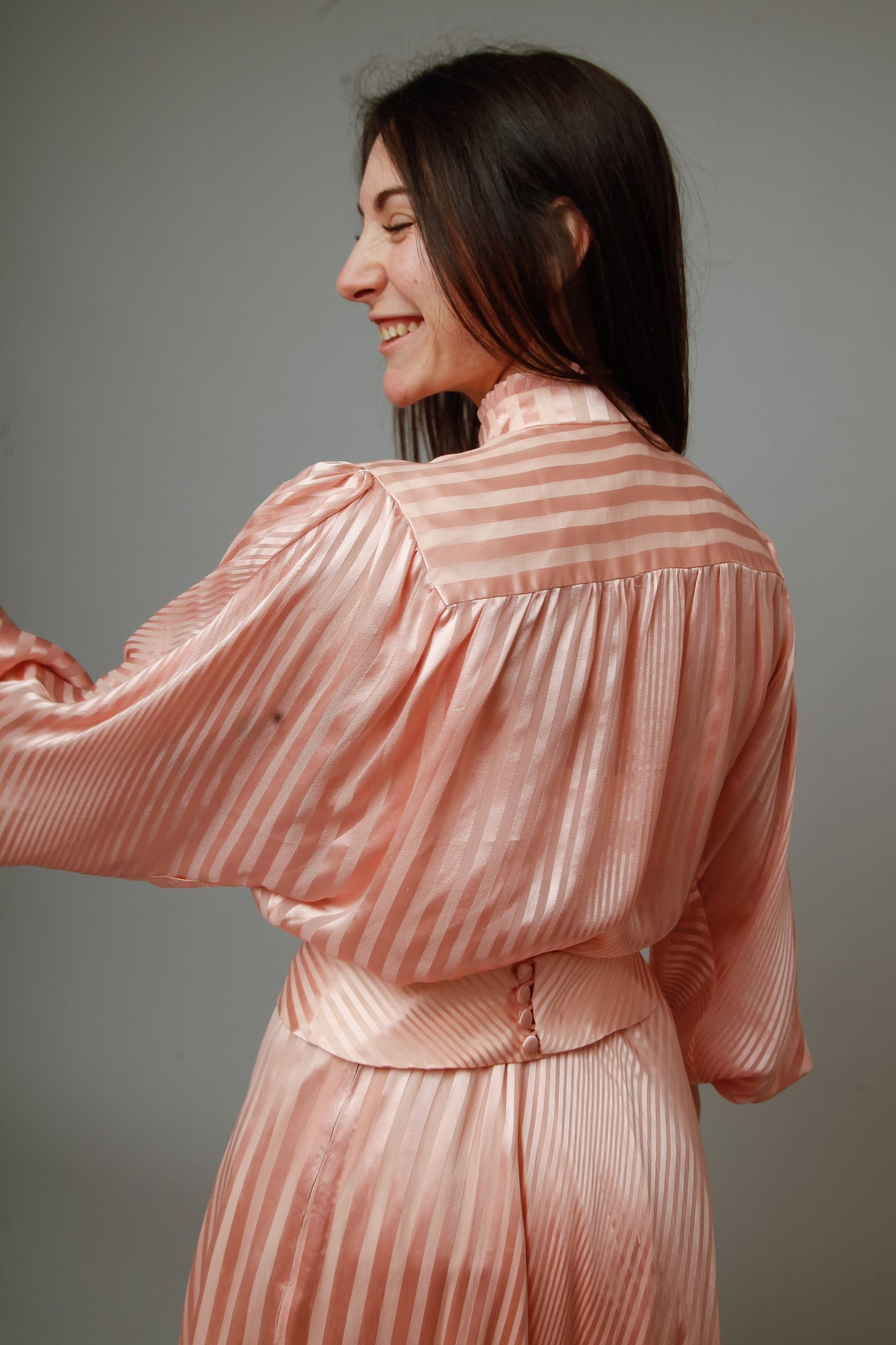 1970 Pink Striped Silk Ensemble
