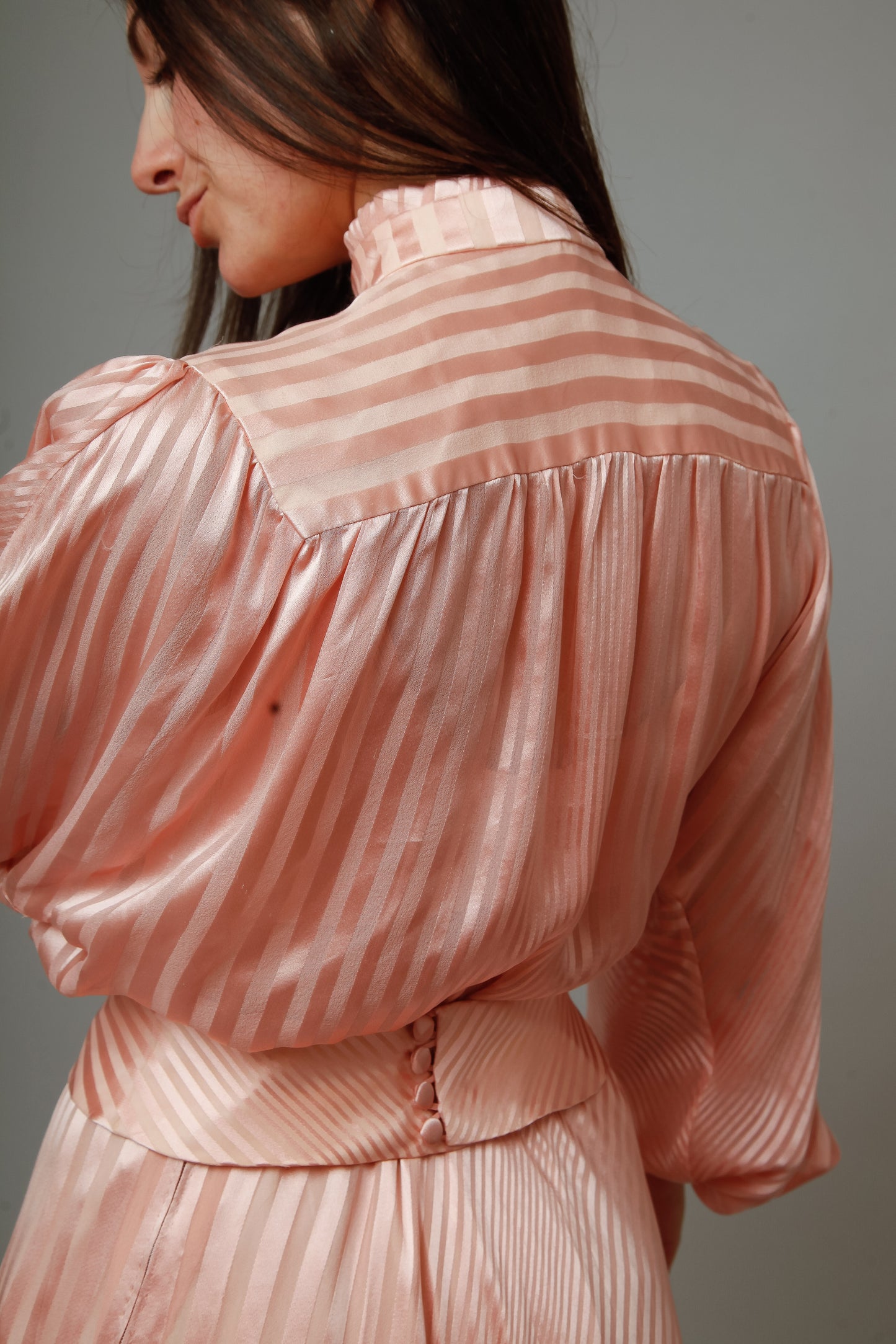 1970 Pink Striped Silk Ensemble