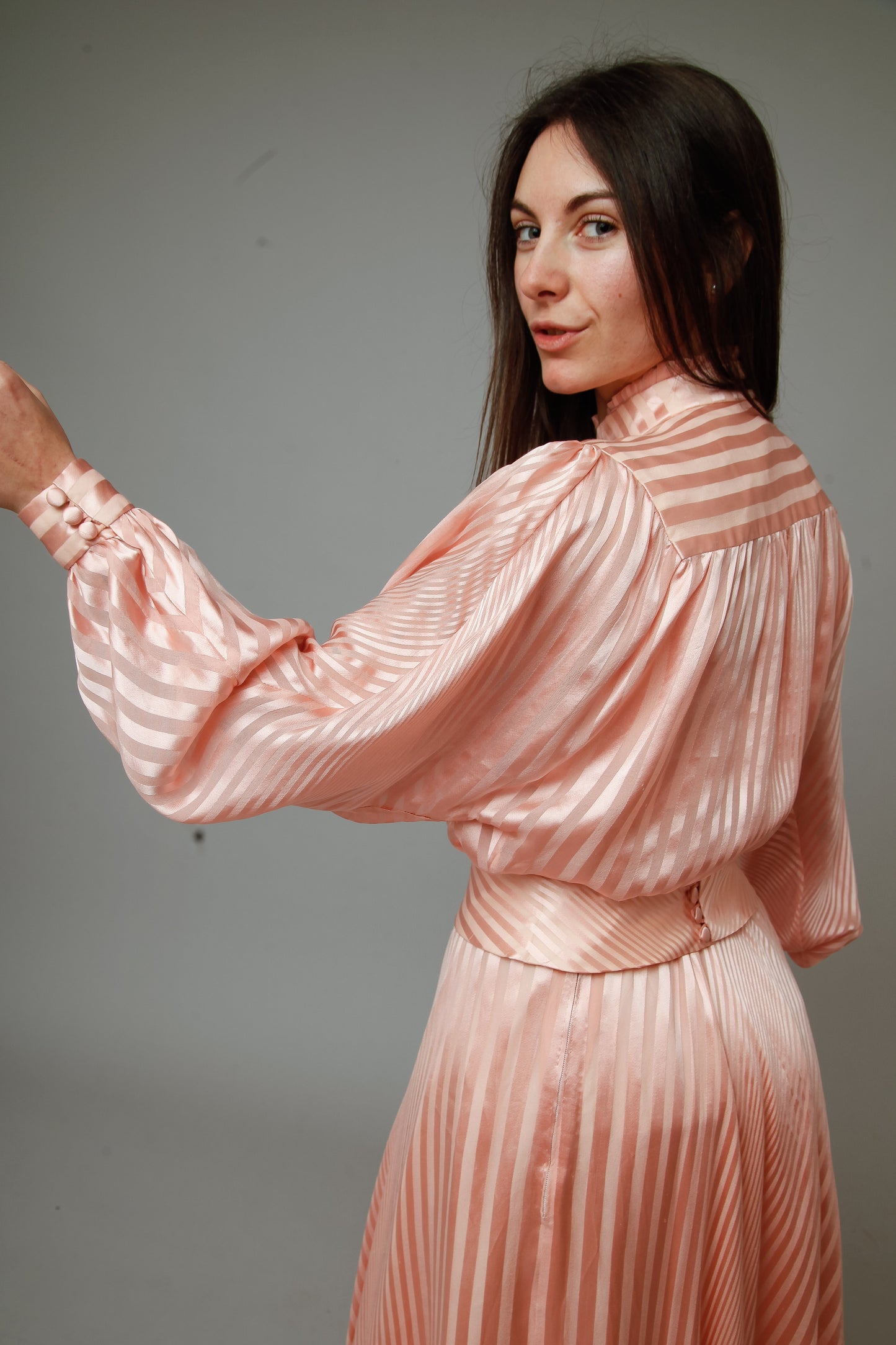 1970 Pink Striped Silk Ensemble