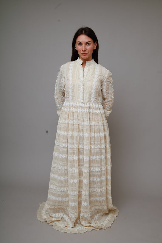 1970 Embroidered Cotton Gauze Maxi Dress
