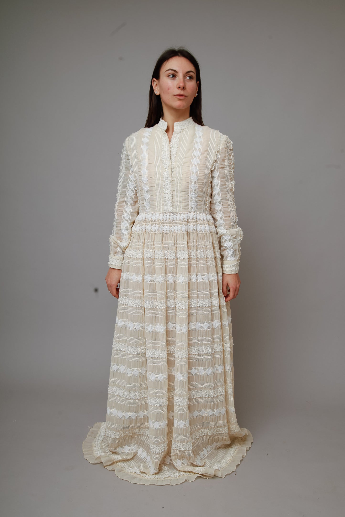 1970 Embroidered Cotton Gauze Maxi Dress