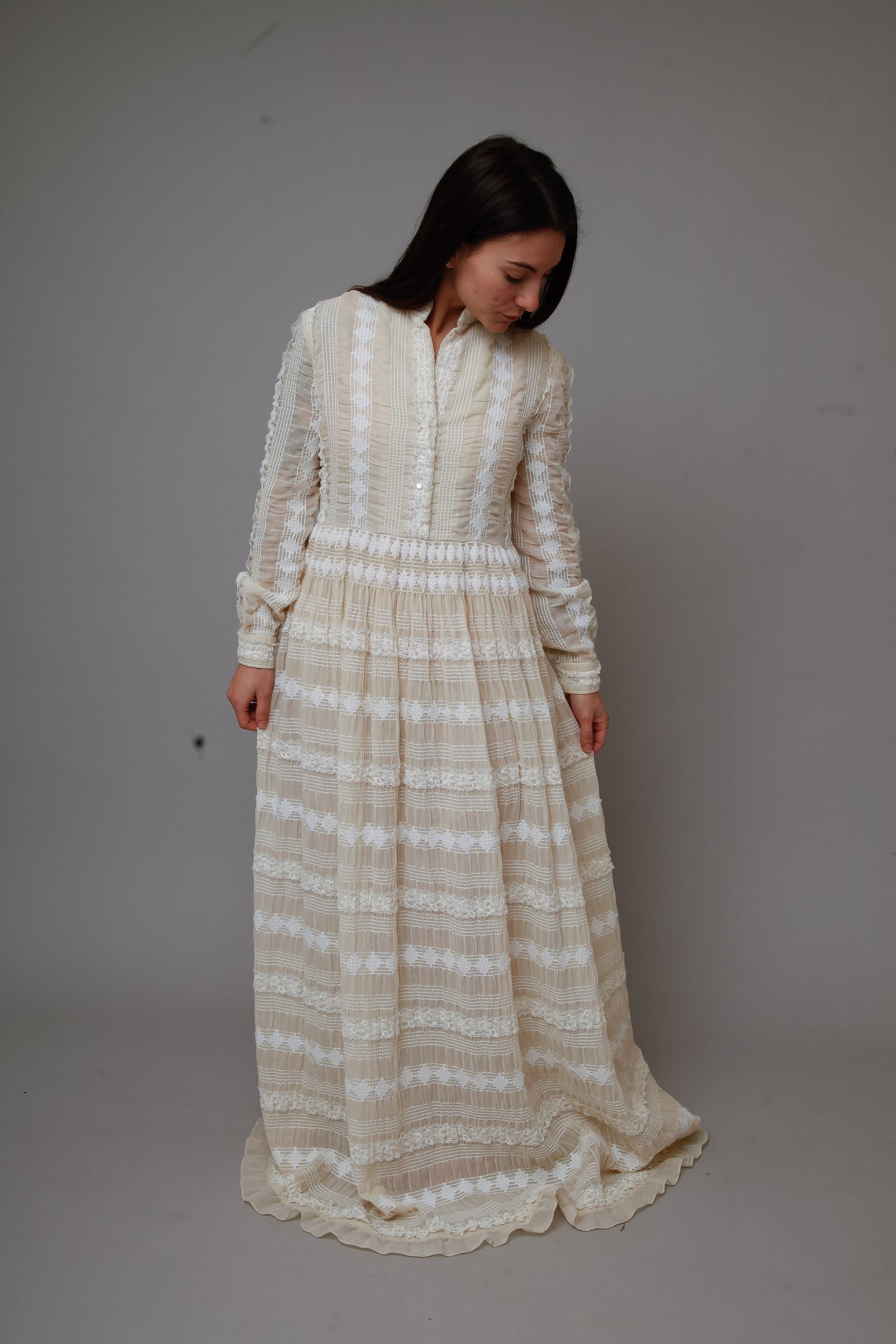 1970 Embroidered Cotton Gauze Maxi Dress