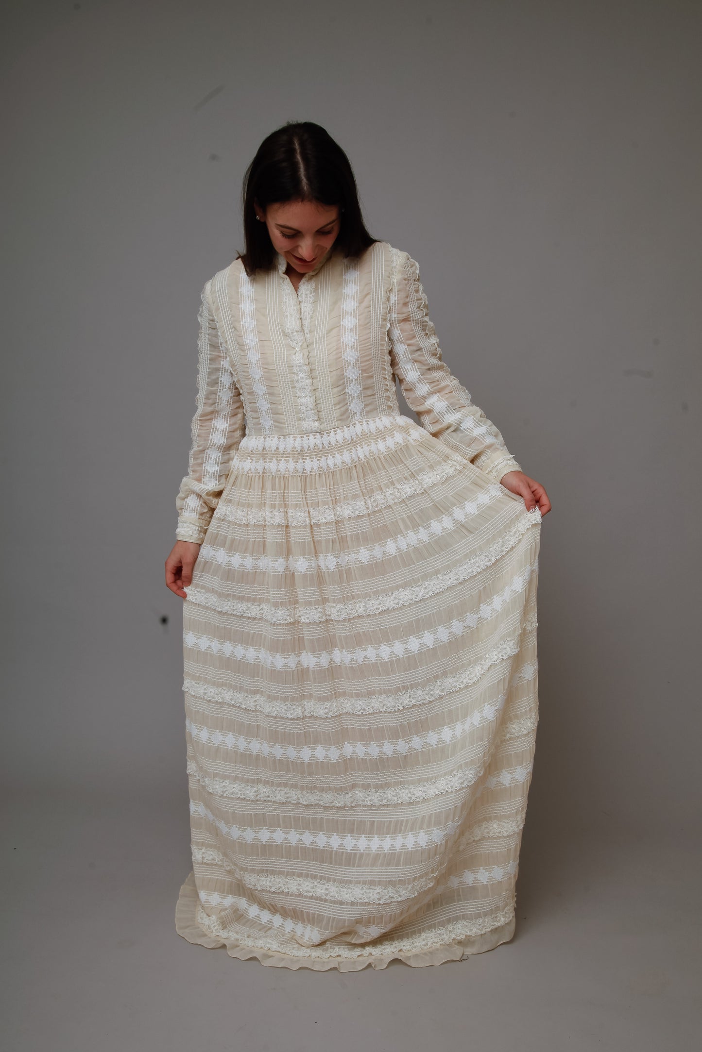 1970 Embroidered Cotton Gauze Maxi Dress