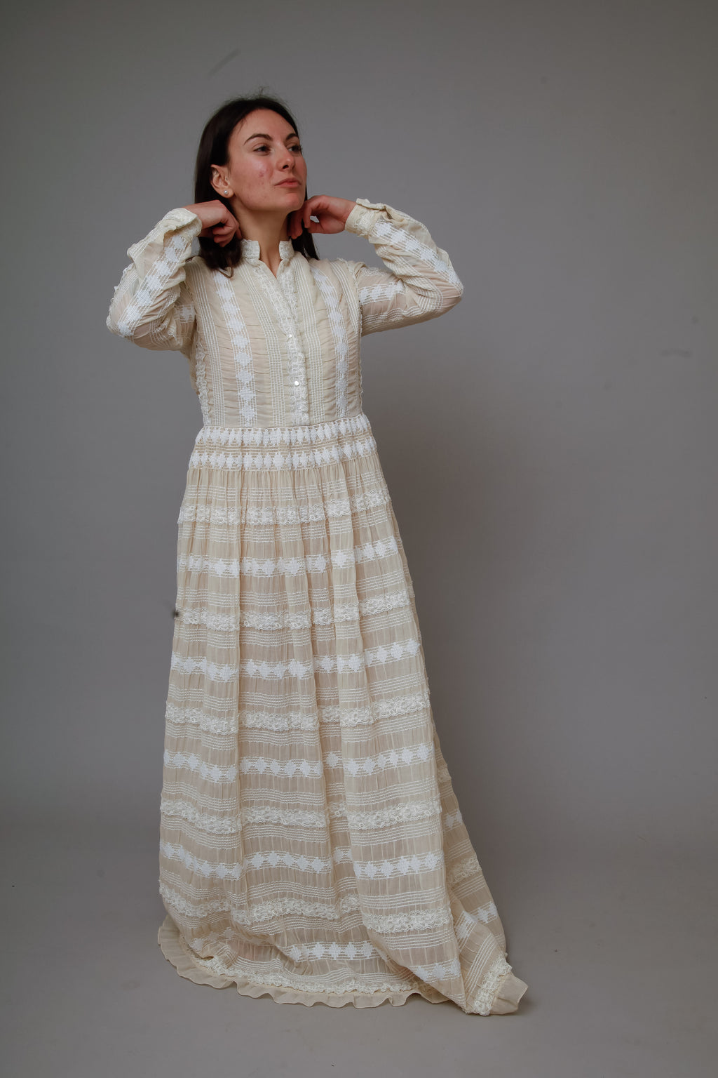 1970 Embroidered Cotton Gauze Maxi Dress