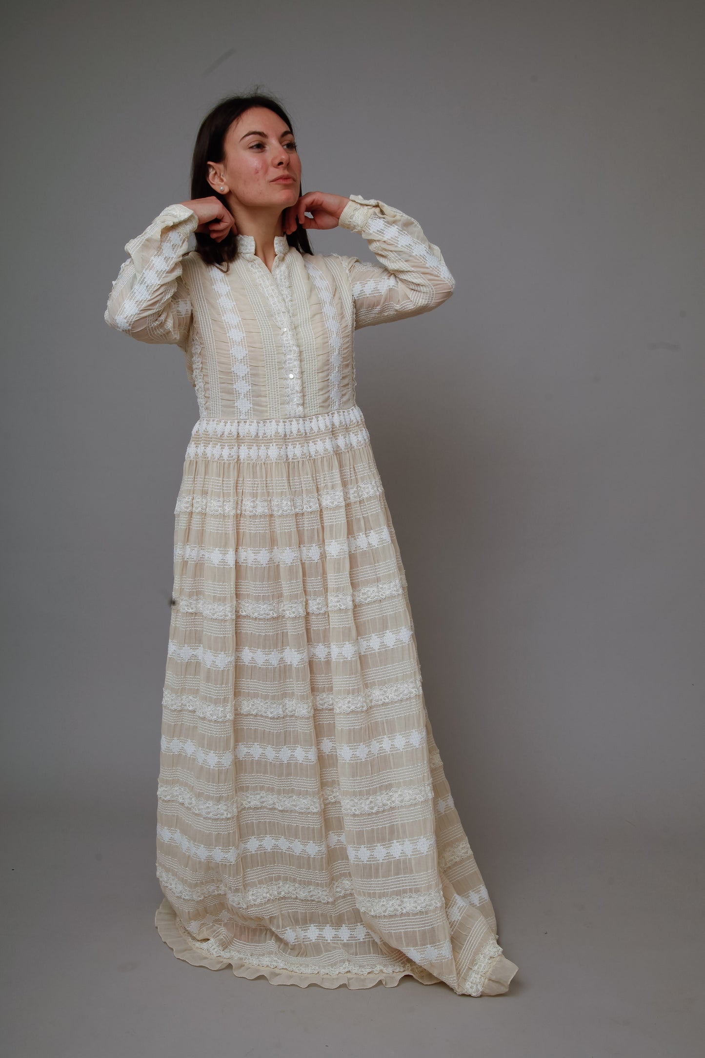 1970 Embroidered Cotton Gauze Maxi Dress