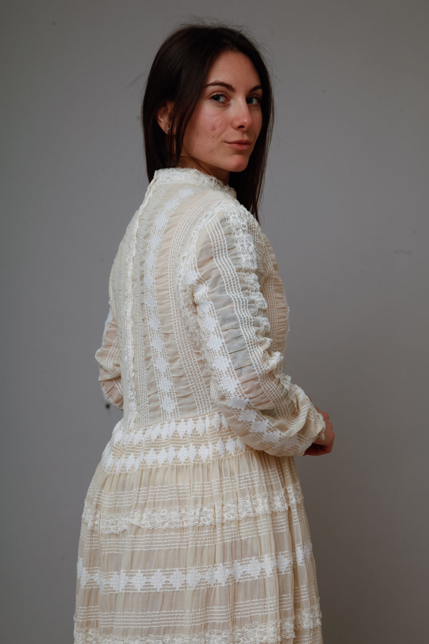 1970 Embroidered Cotton Gauze Maxi Dress