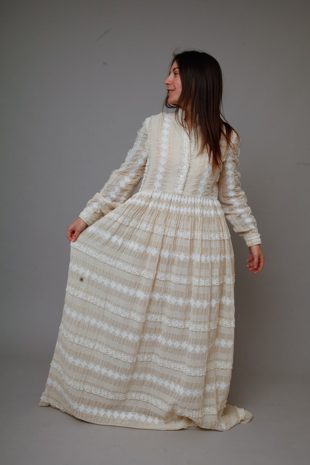 1970 Embroidered Cotton Gauze Maxi Dress