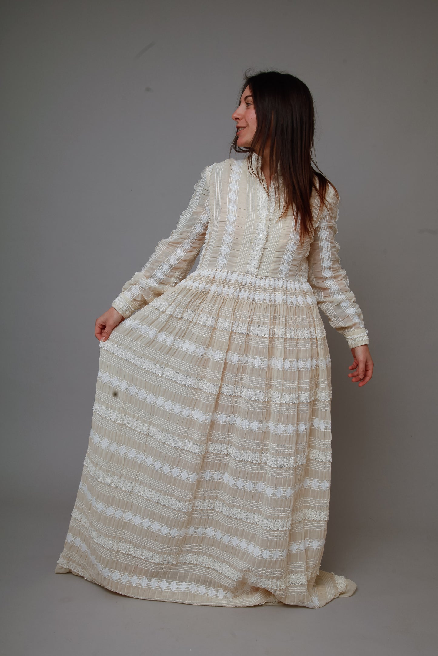 1970 Embroidered Cotton Gauze Maxi Dress