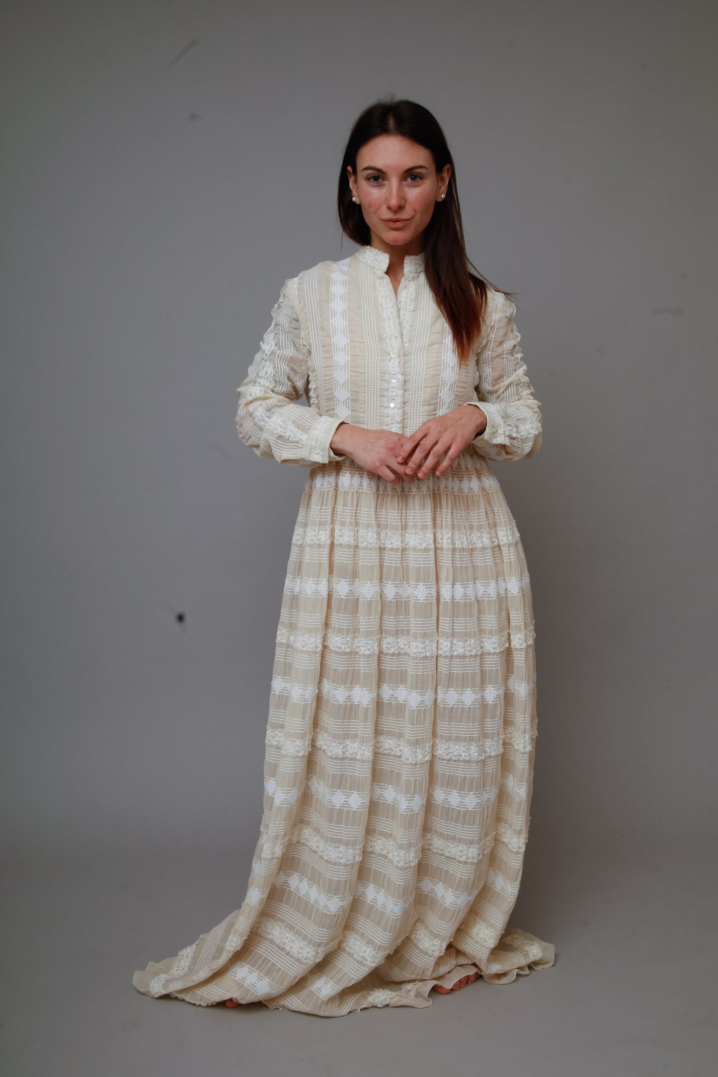 1970 Embroidered Cotton Gauze Maxi Dress