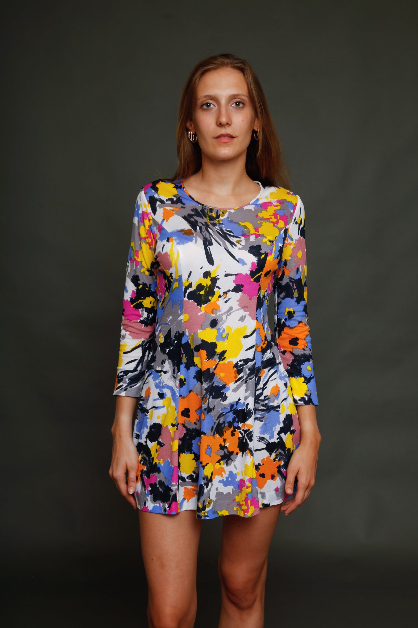 Early 70s Jersey Floral Mini Dress