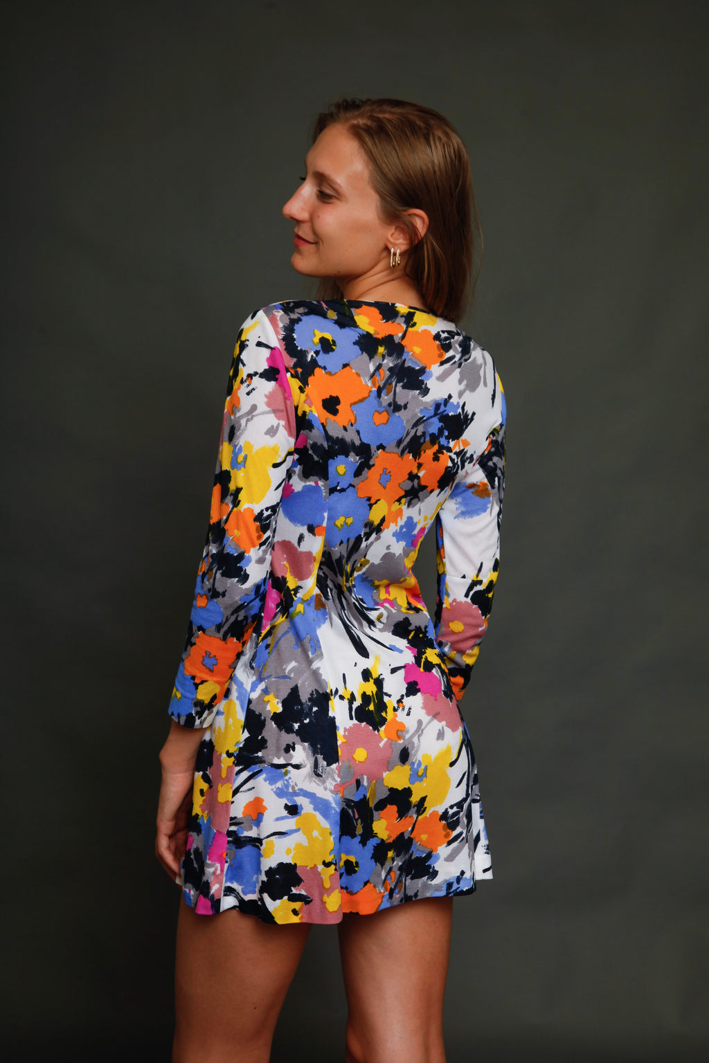 Early 70s Jersey Floral Mini Dress