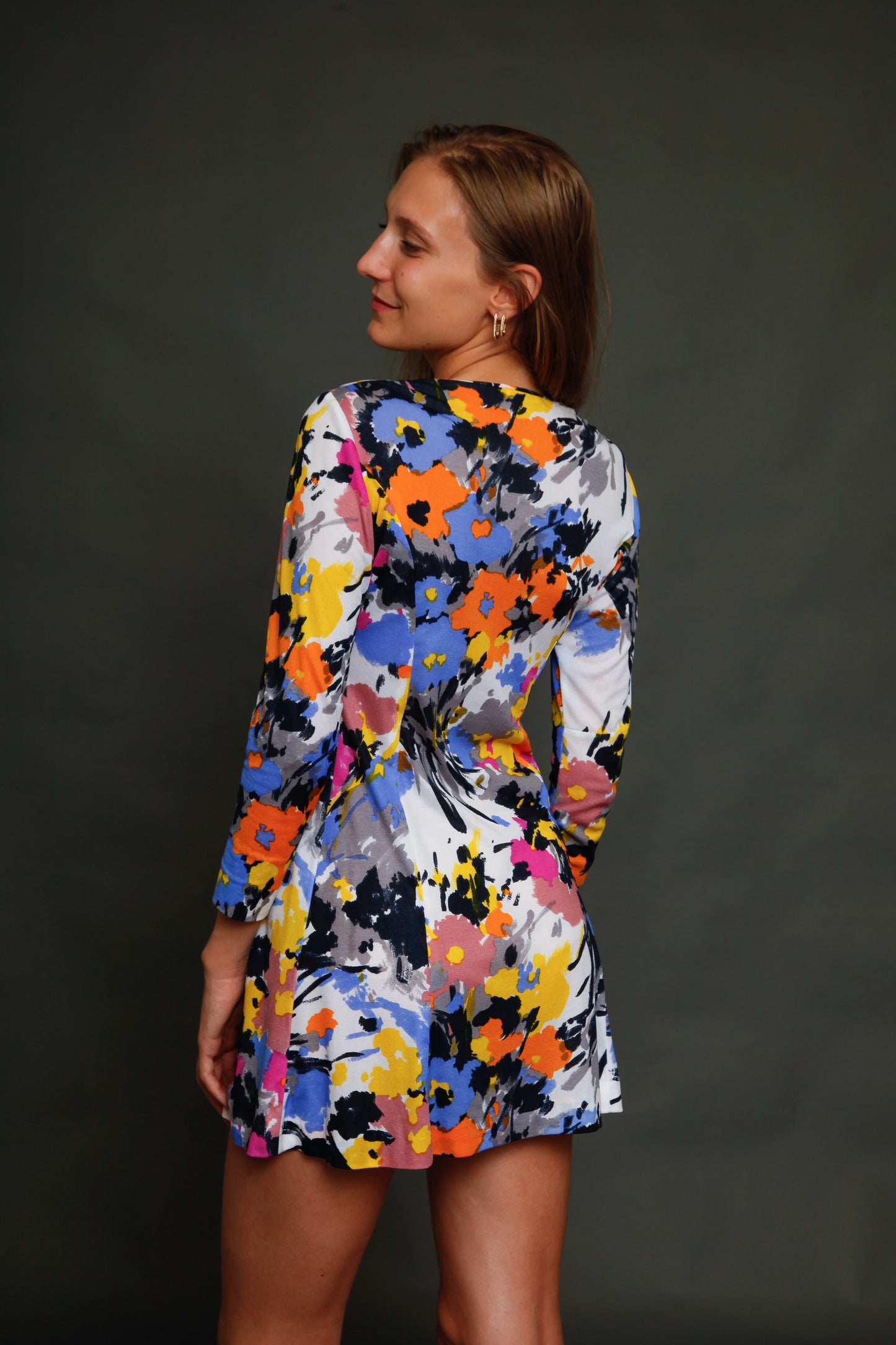 Early 70s Jersey Floral Mini Dress