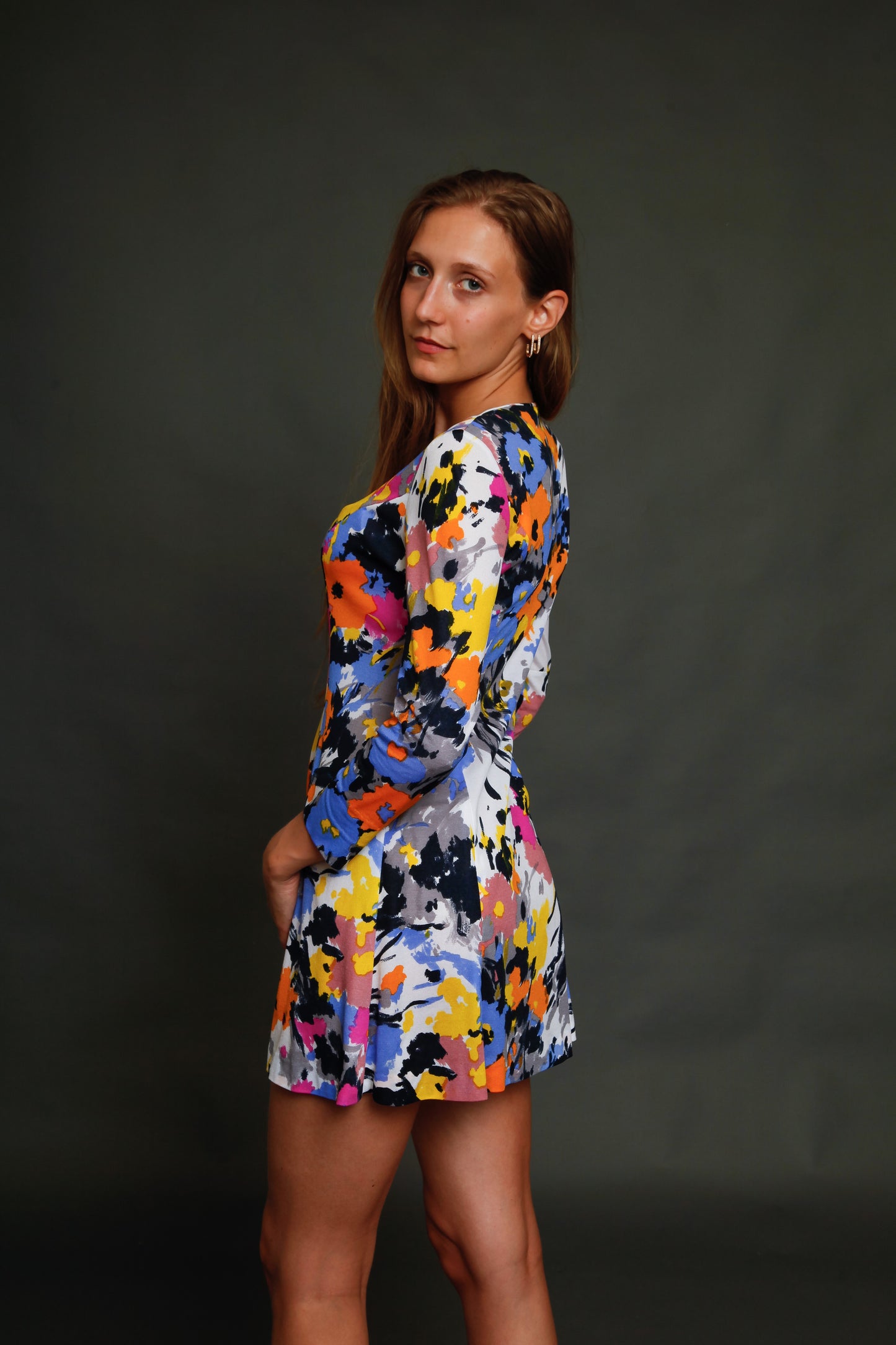 Early 70s Jersey Floral Mini Dress