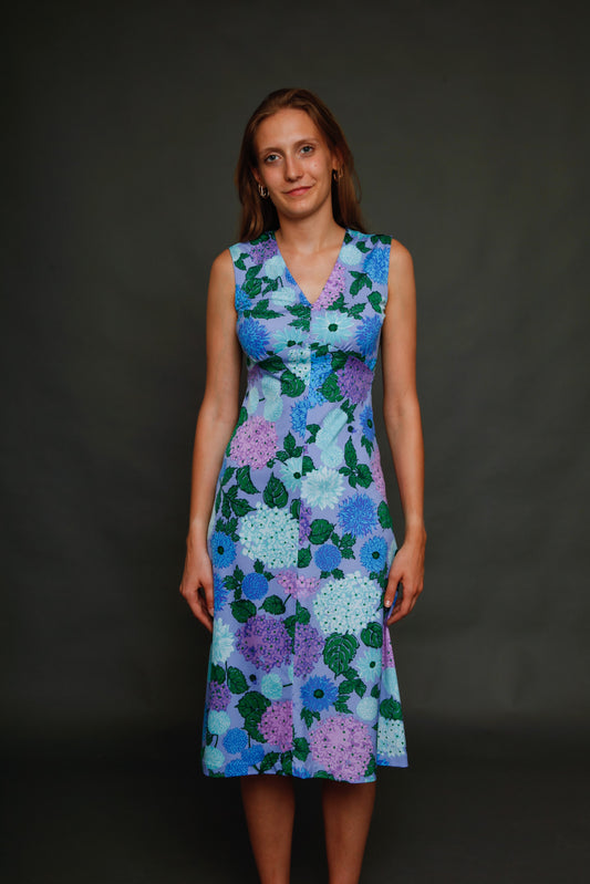 Early 70s Jersey Dress with Falconetto Floral Print