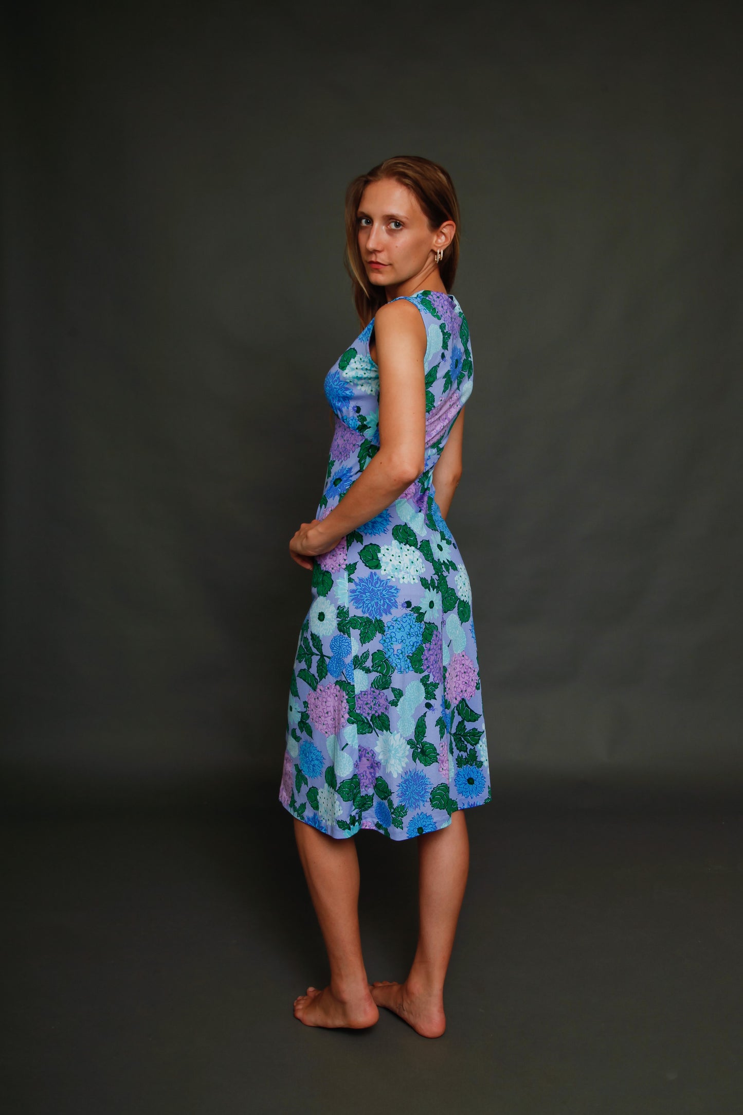 Early 70s Jersey Dress with Falconetto Floral Print