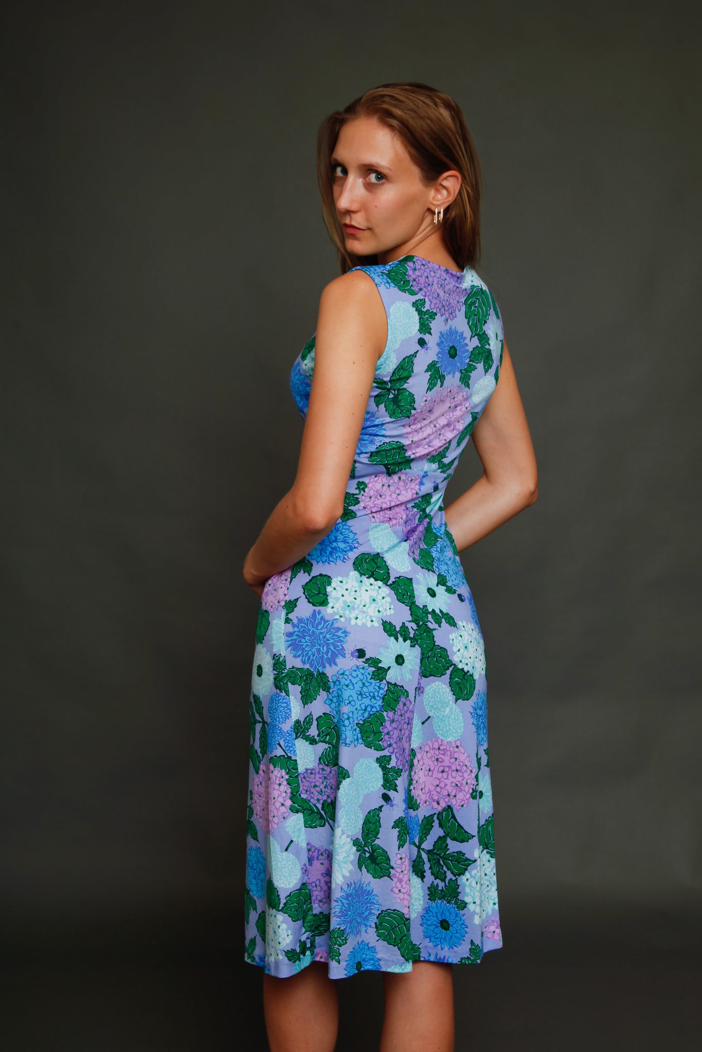 Early 70s Jersey Dress with Falconetto Floral Print