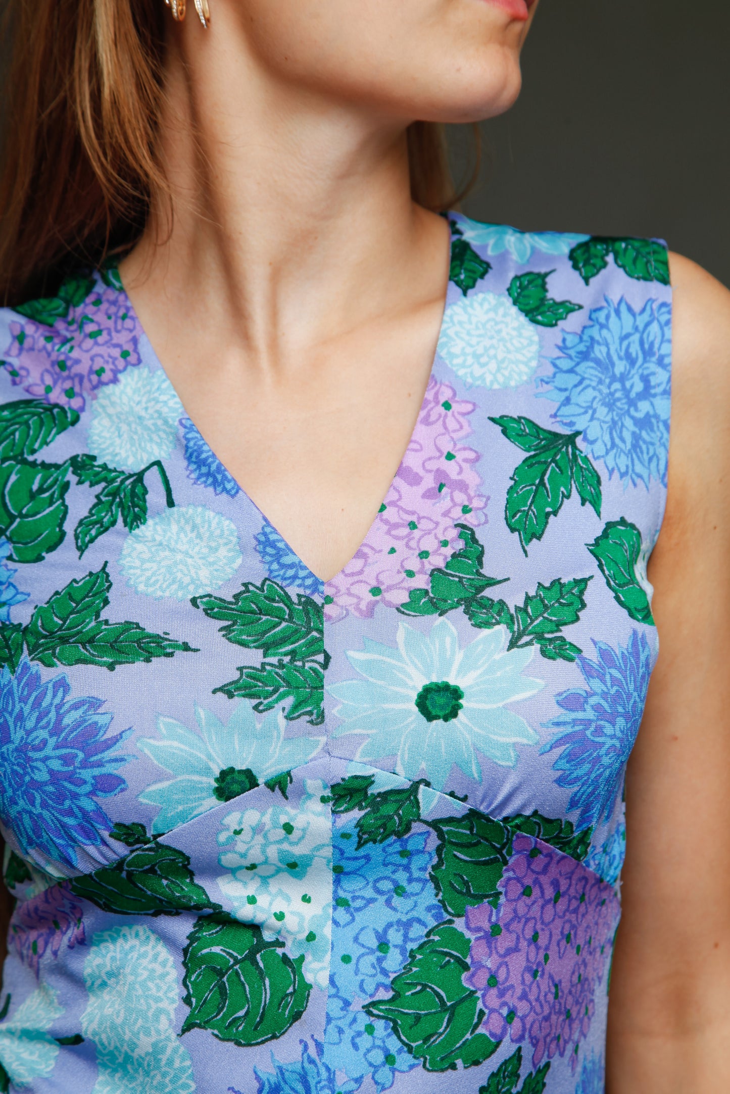 Early 70s Jersey Dress with Falconetto Floral Print