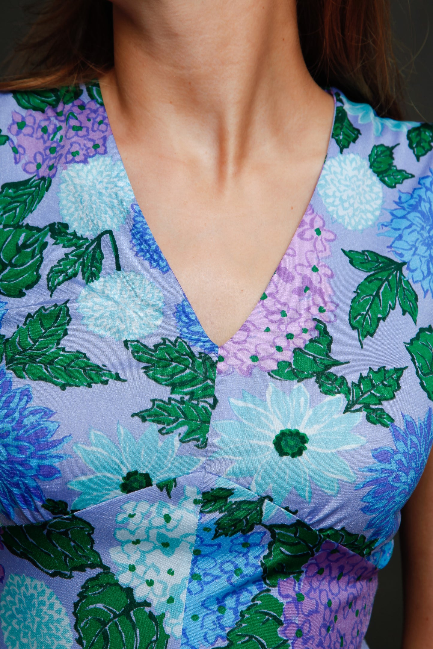 Early 70s Jersey Dress with Falconetto Floral Print