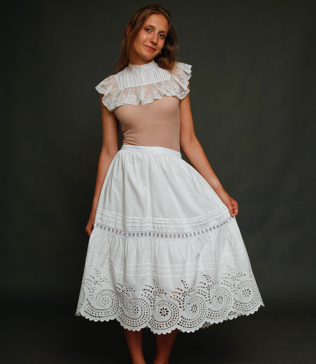 Antique Cotton Embroidered Petticoat