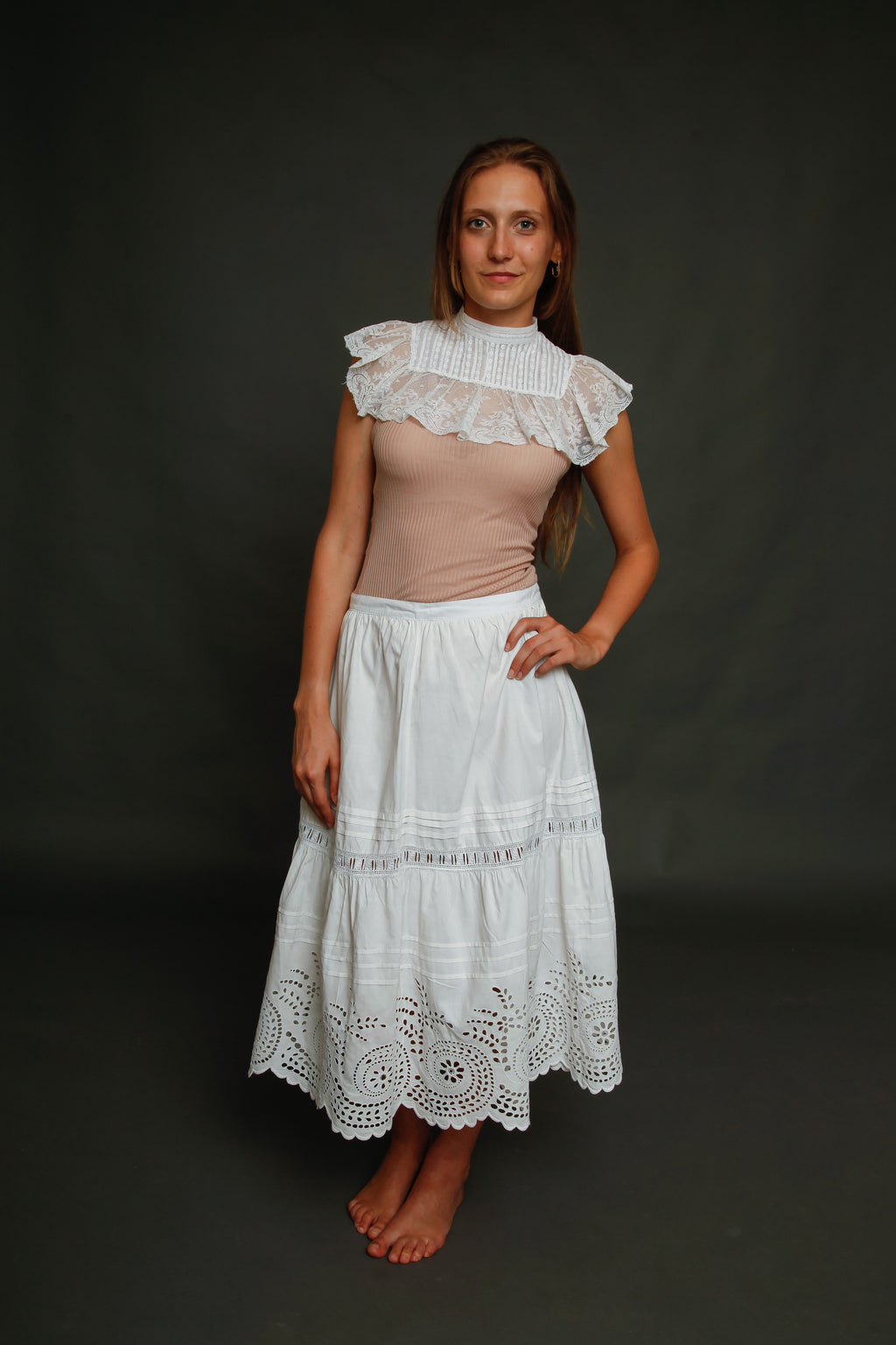 Antique Cotton Embroidered Petticoat