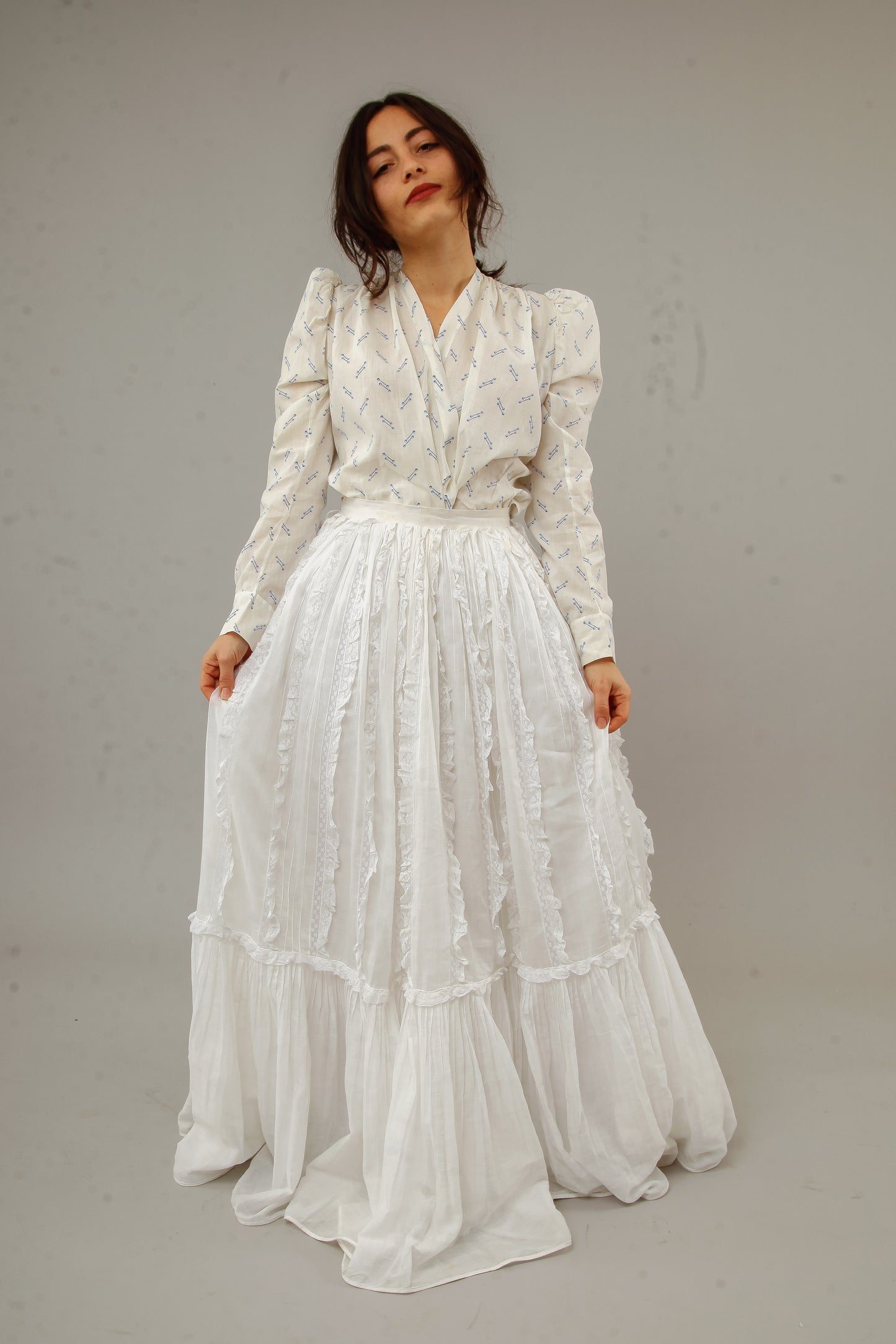 70s White Lace and Ruffles Maxi Skirt