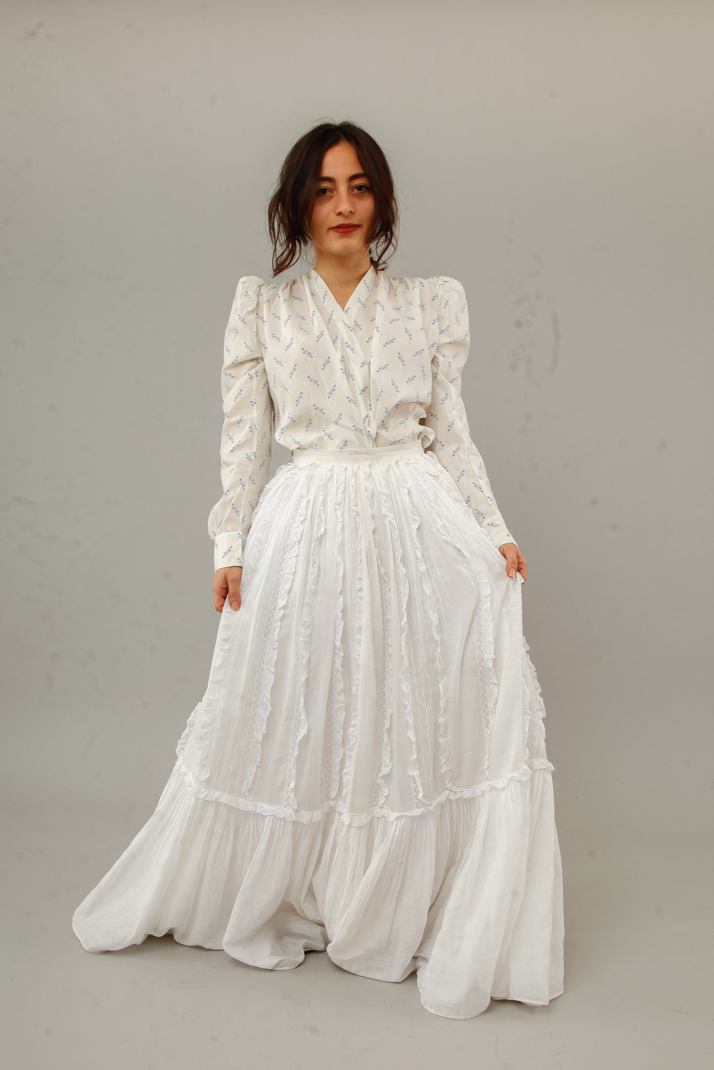 70s White Lace and Ruffles Maxi Skirt