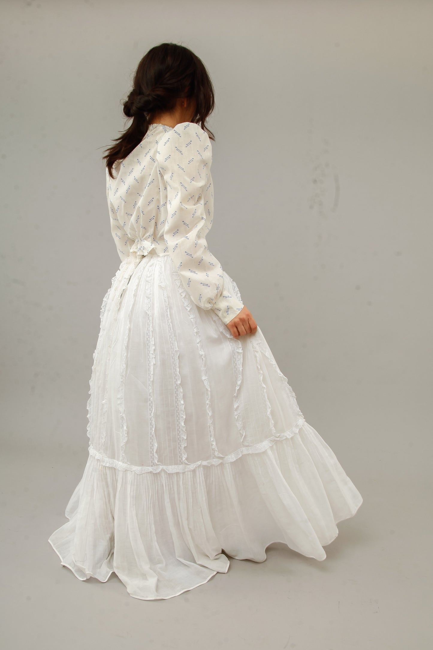 70s White Lace and Ruffles Maxi Skirt