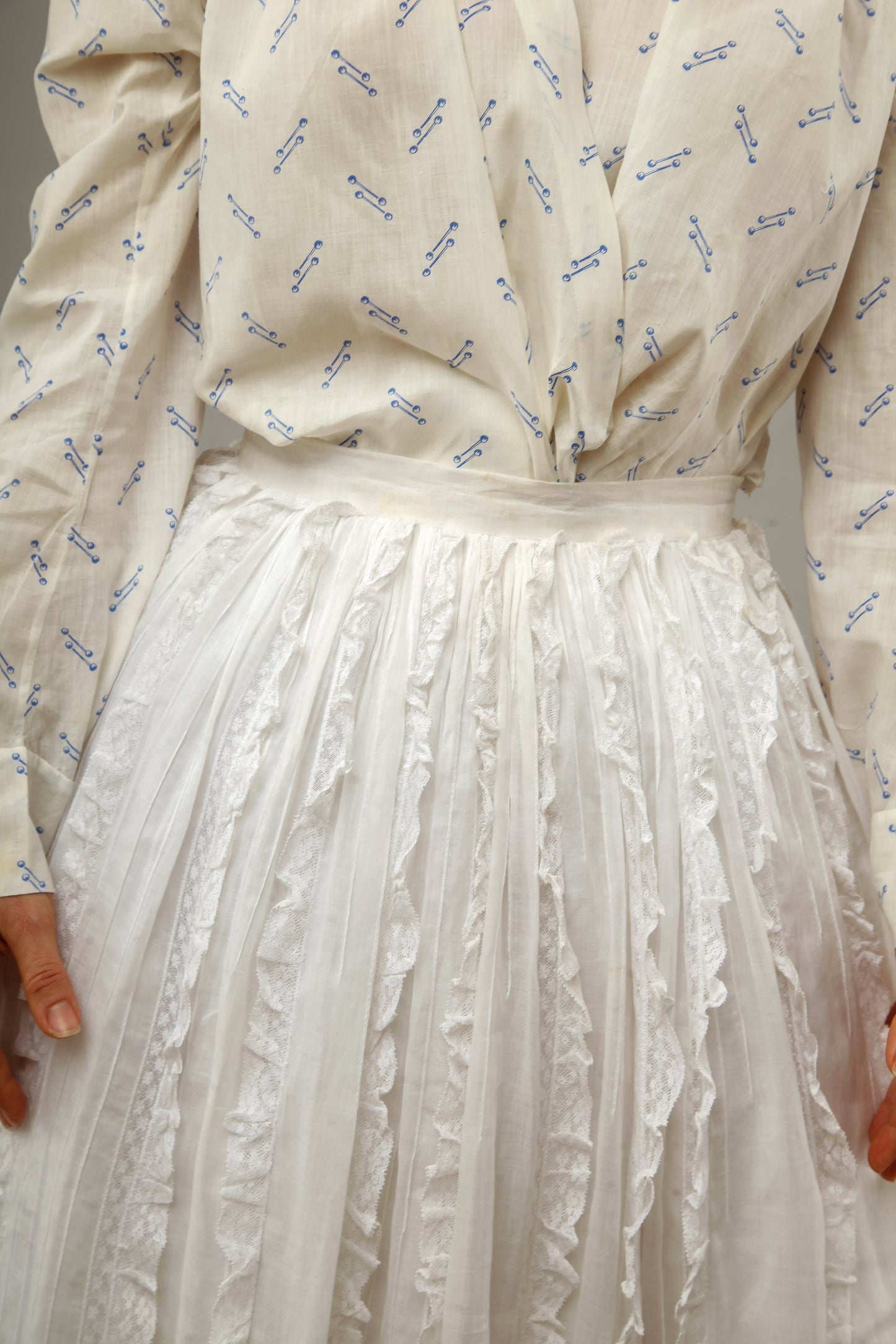 70s White Lace and Ruffles Maxi Skirt