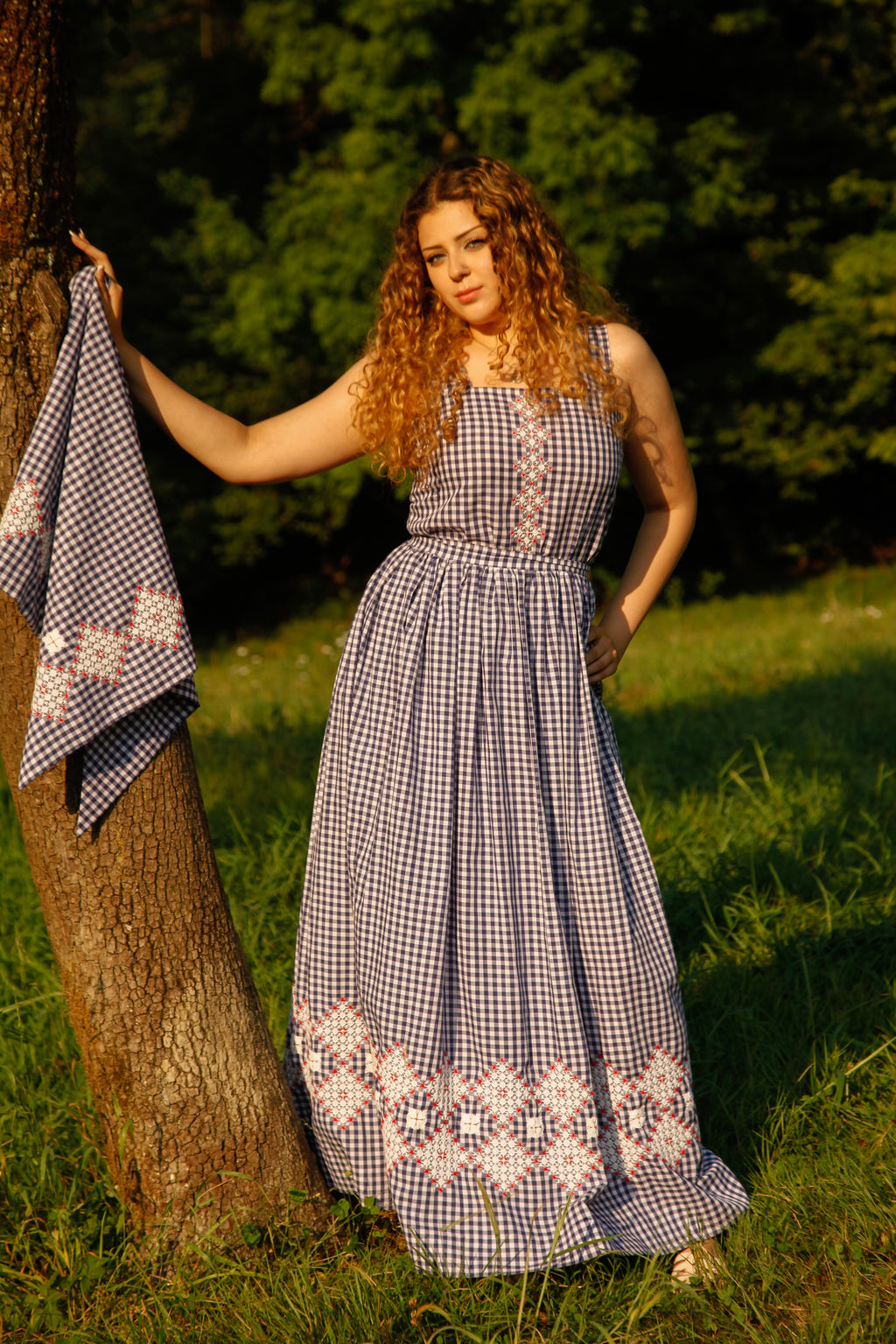 1970 Checked Embroidered Skirt and Top