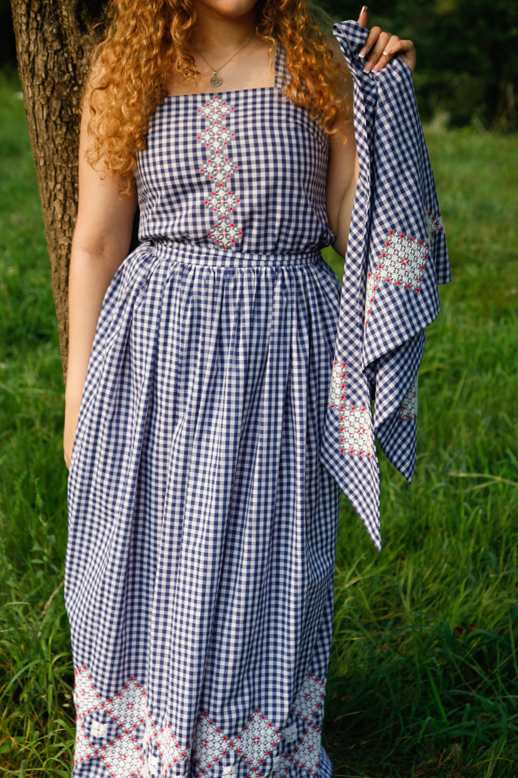 1970 Checked Embroidered Skirt and Top