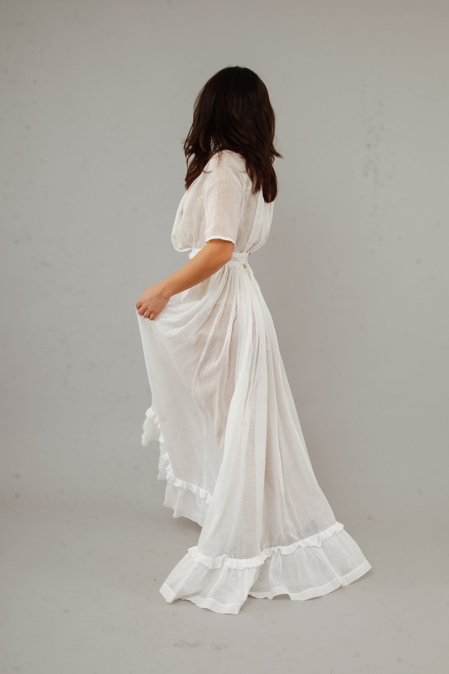 Antique Delicate Cotton Muslin Dotted White Ensemble
