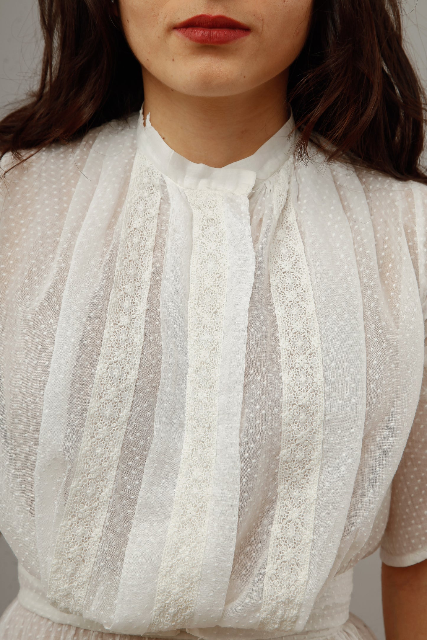 Antique Delicate Cotton Muslin Dotted White Ensemble