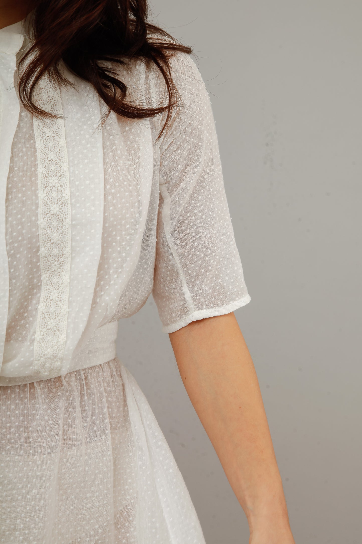Antique Delicate Cotton Muslin Dotted White Ensemble