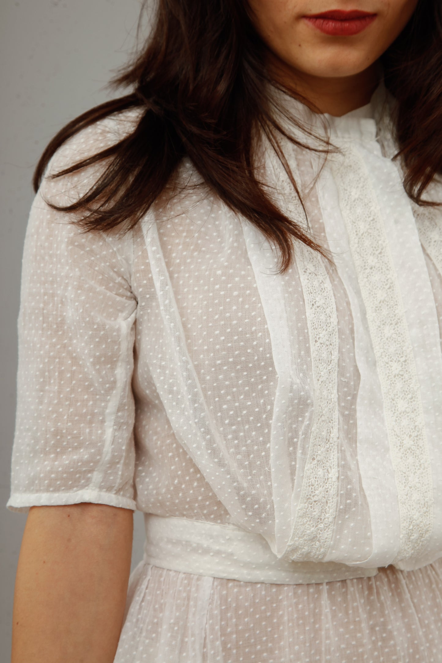 Antique Delicate Cotton Muslin Dotted White Ensemble