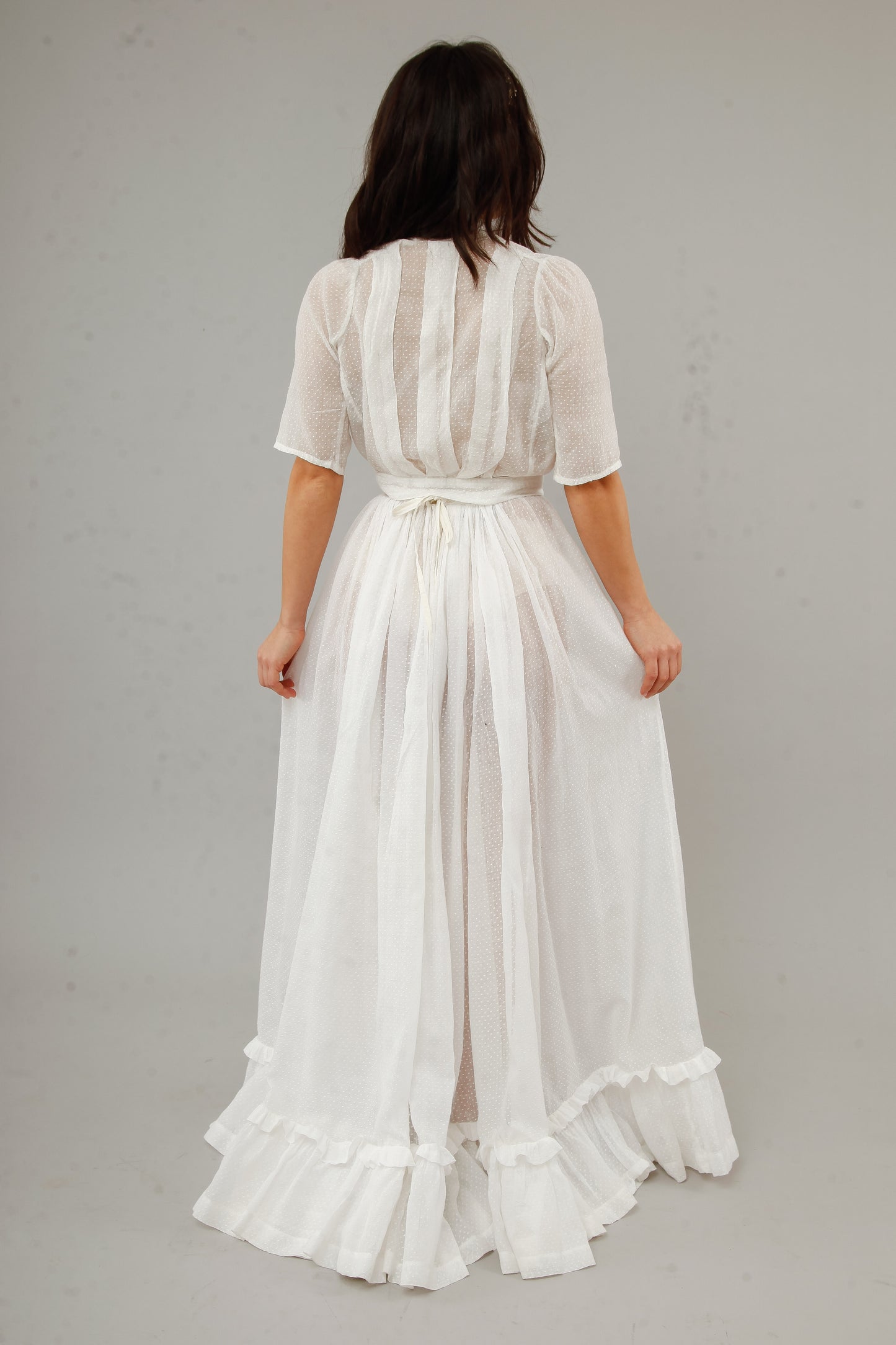 Antique Delicate Cotton Muslin Dotted White Ensemble
