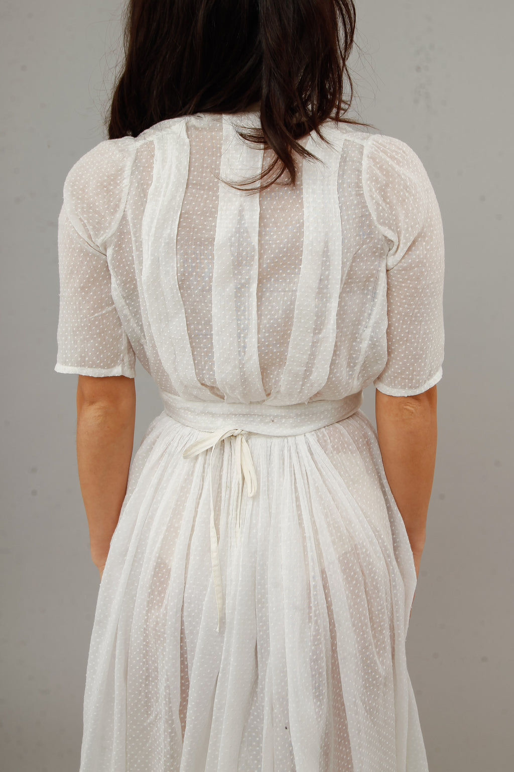 Antique Delicate Cotton Muslin Dotted White Ensemble