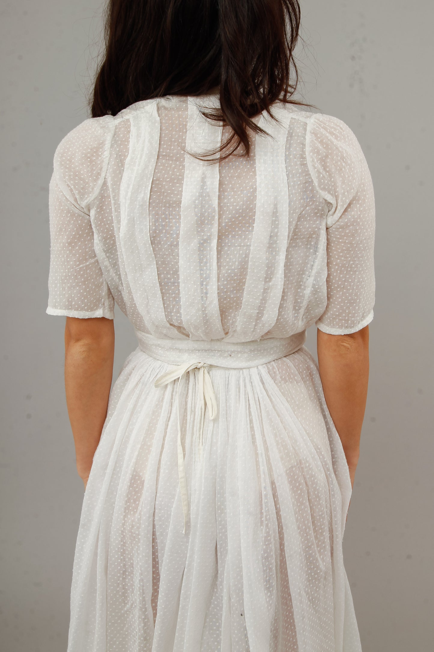 Antique Delicate Cotton Muslin Dotted White Ensemble