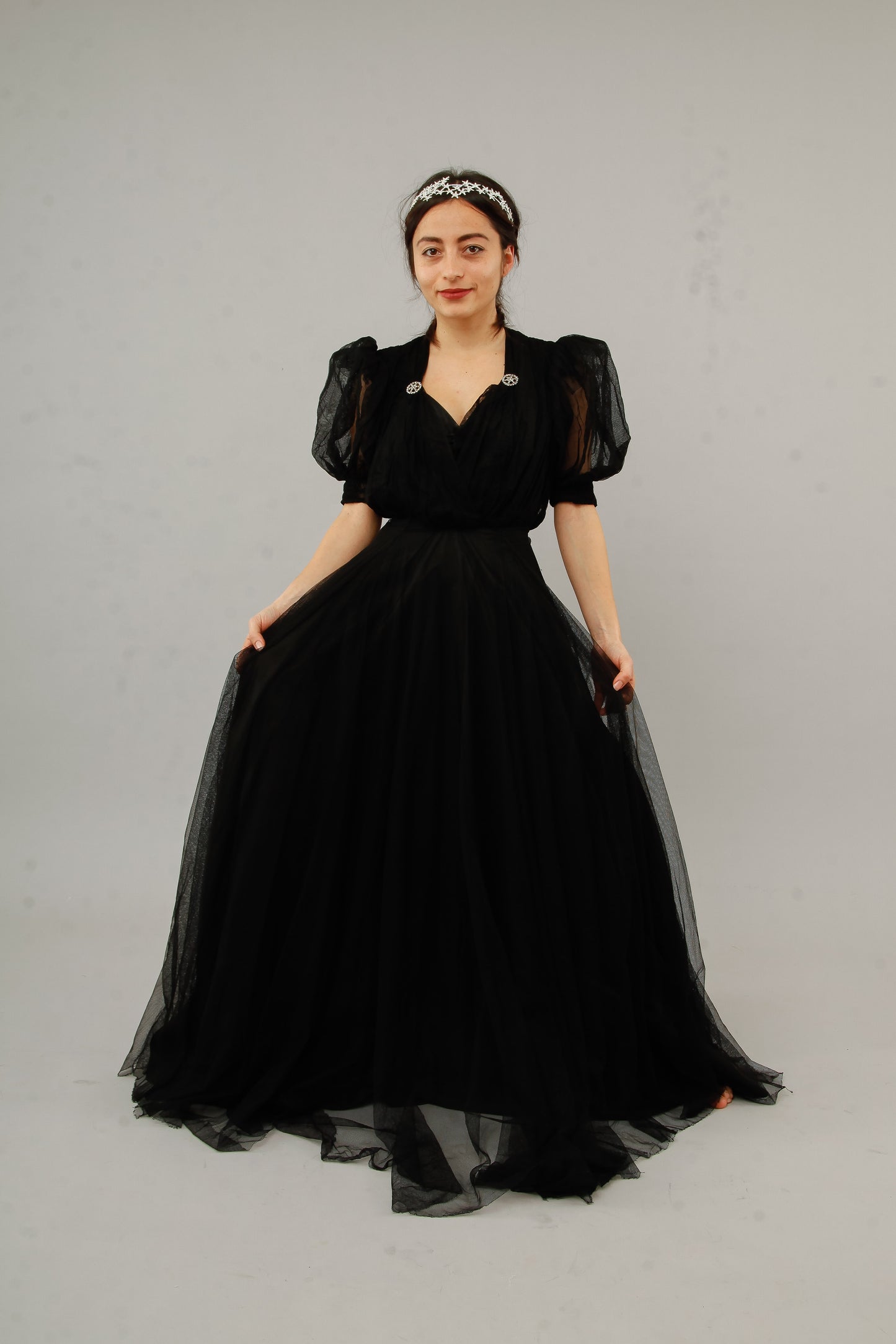 1940 Amazing Black Net Evening Gown