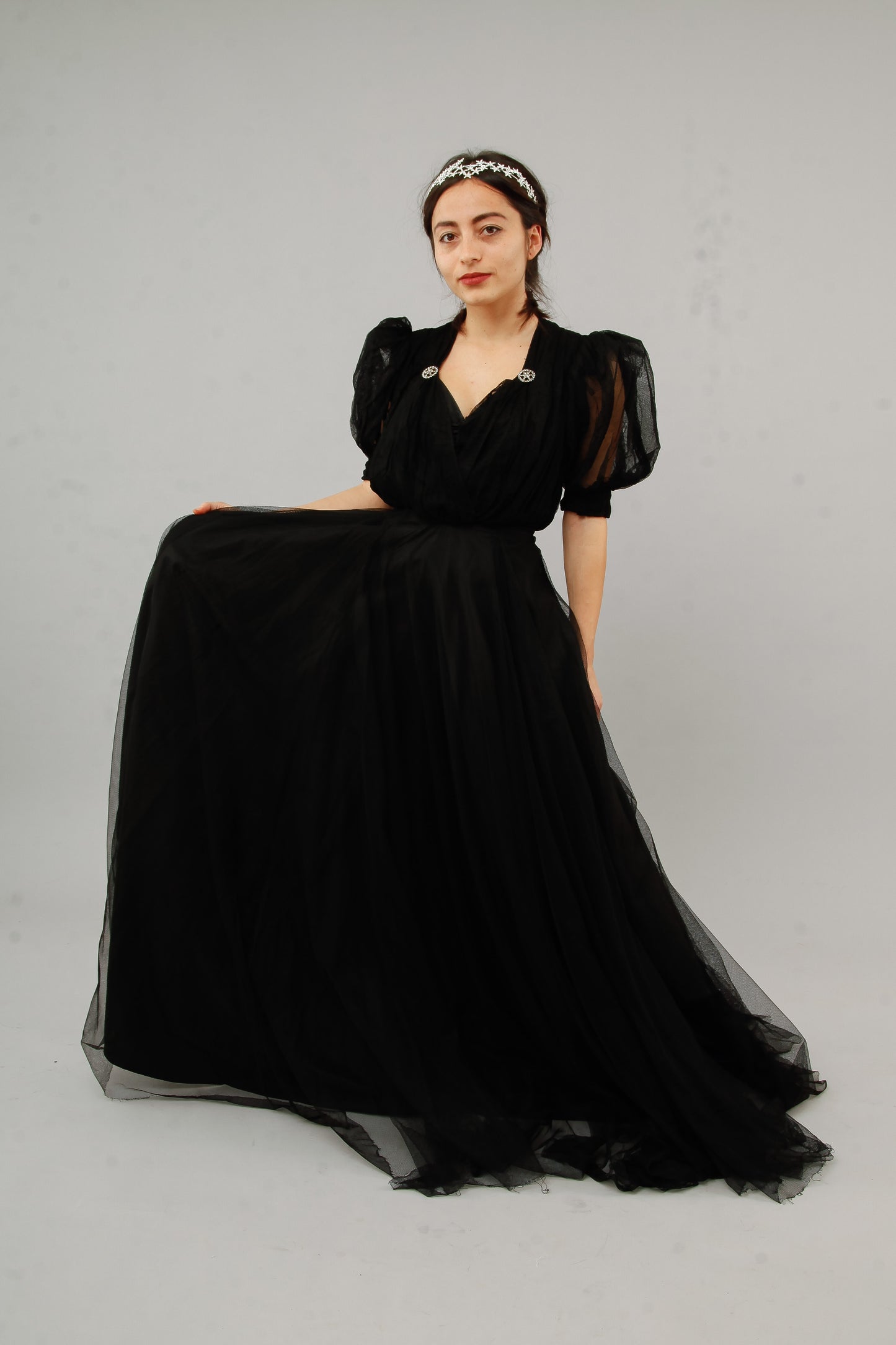 1940 Amazing Black Net Evening Gown