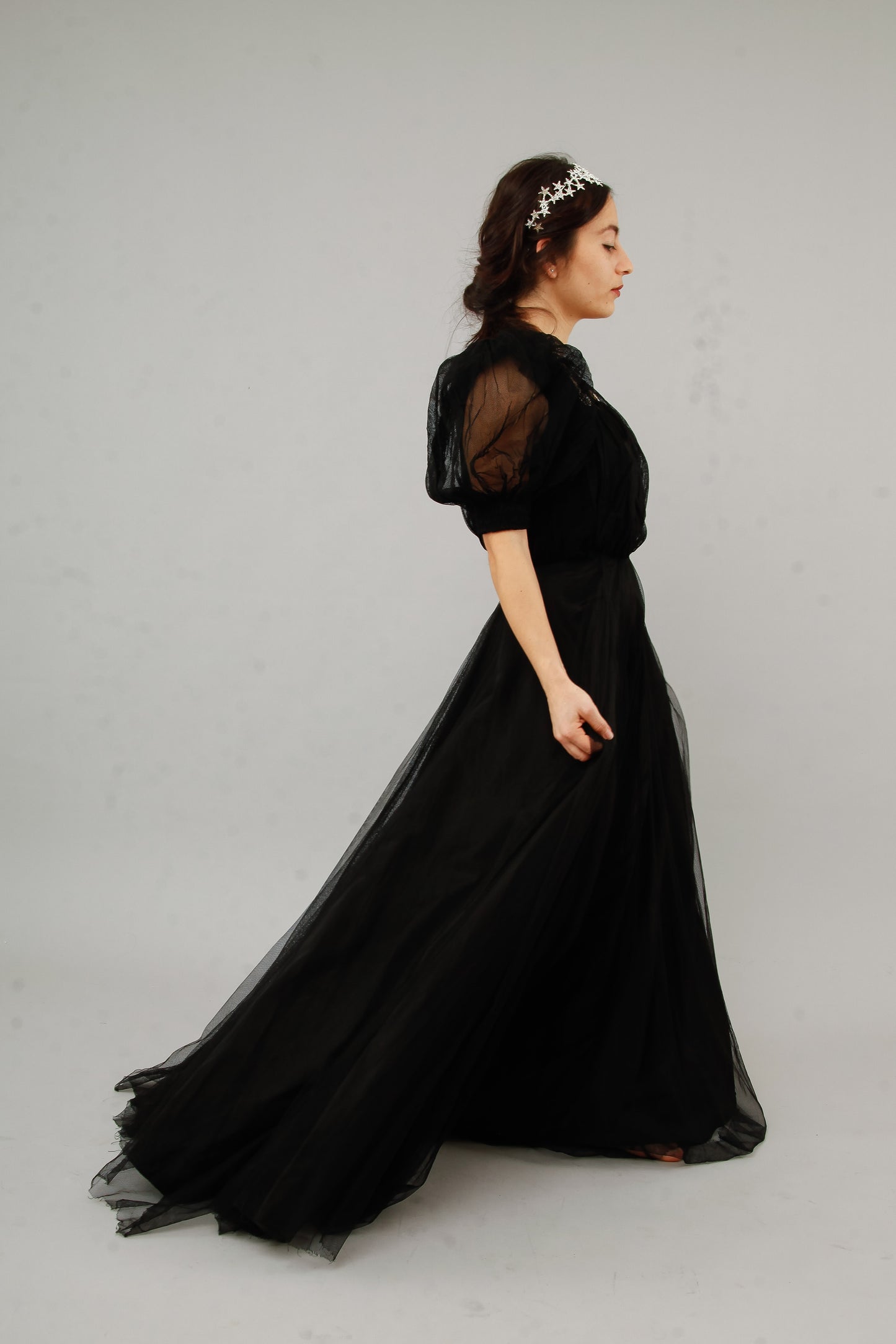 1940 Amazing Black Net Evening Gown
