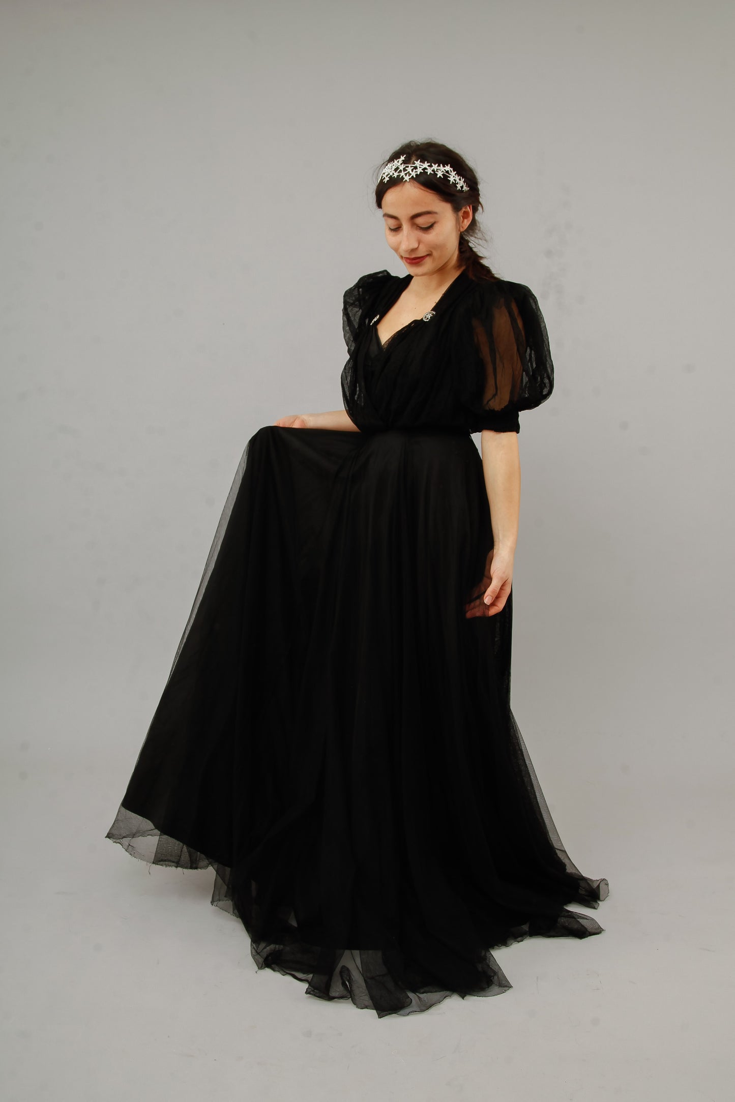 1940 Amazing Black Net Evening Gown