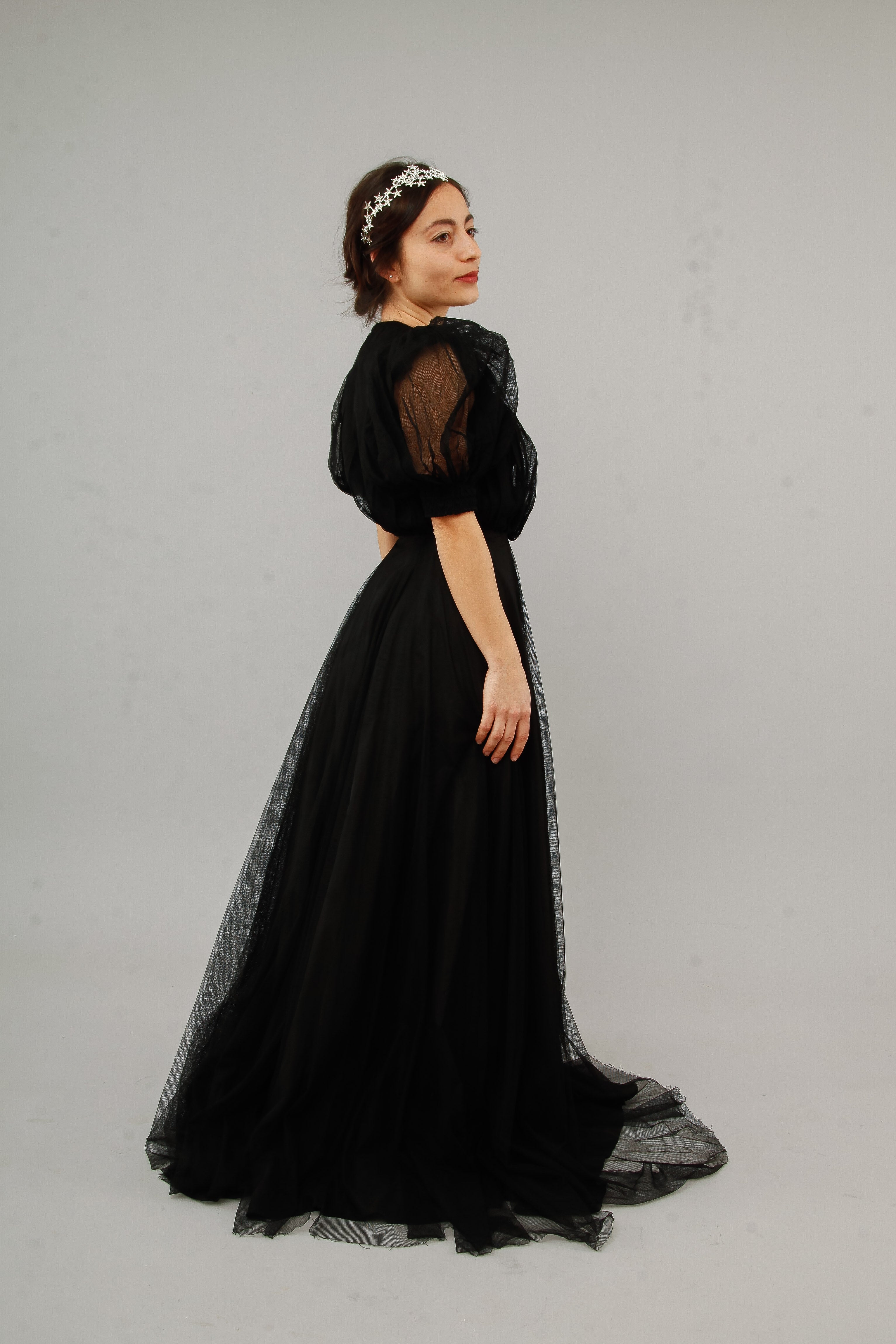 1940 Amazing Black Net Evening Gown