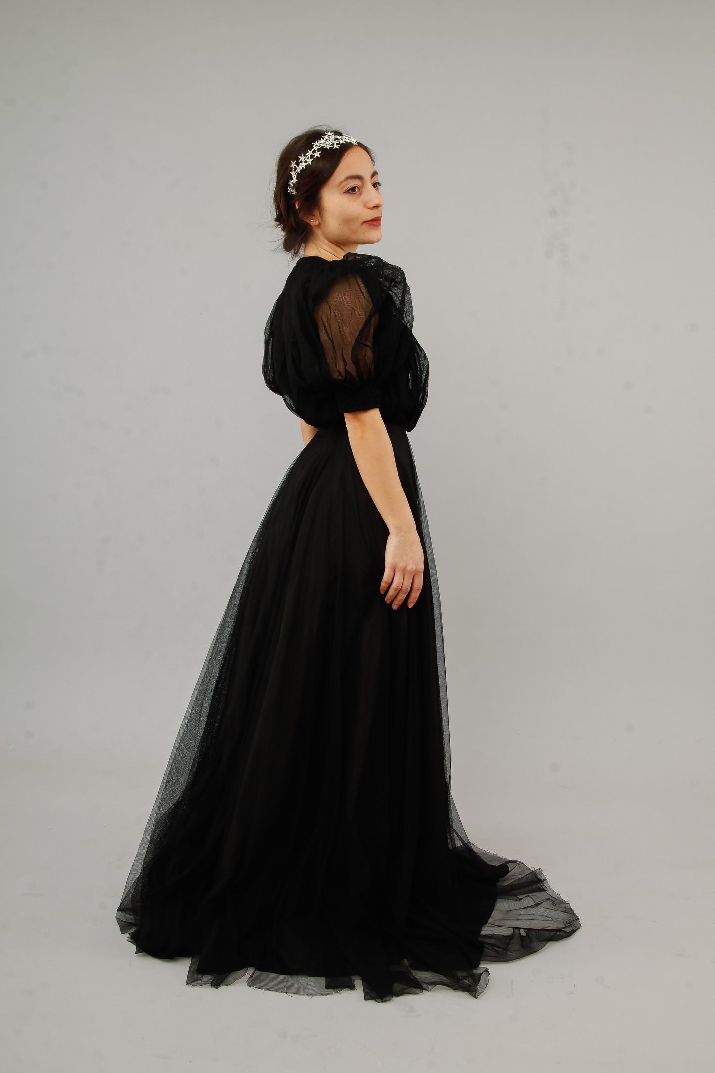 1940 Amazing Black Net Evening Gown