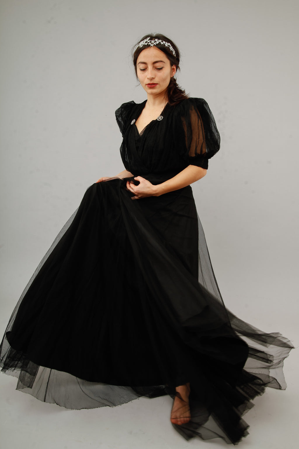 1940 Amazing Black Net Evening Gown
